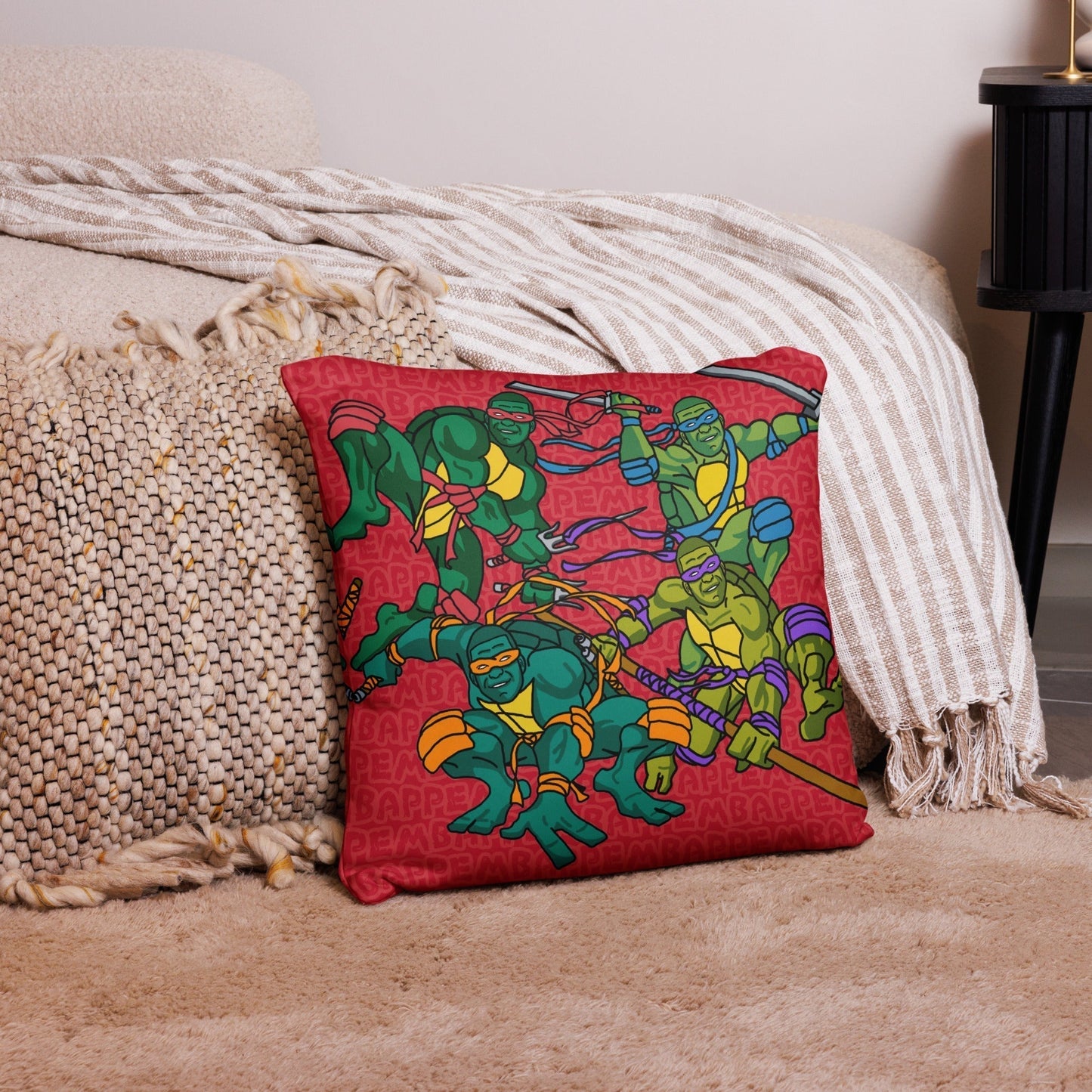 Kylian Mbappe Ninja Turtles funny football/ soccer meme Basic Pillow red 18″×18″ Pillows Football Kylian Mbappe Ninja Turtles PSG Real Madrid Next Cult Brand