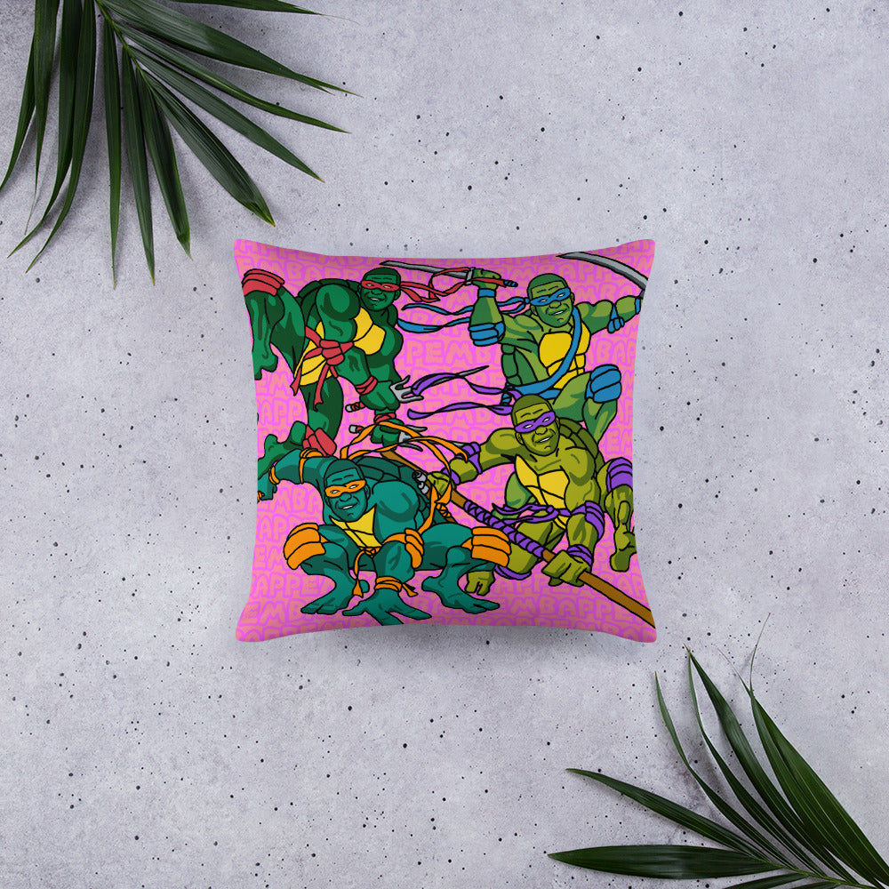Kylian Mbappe Ninja Turtles funny football/ soccer meme Basic Pillow pink 18″×18″ Pillows Football Kylian Mbappe Ninja Turtles PSG Real Madrid Next Cult Brand