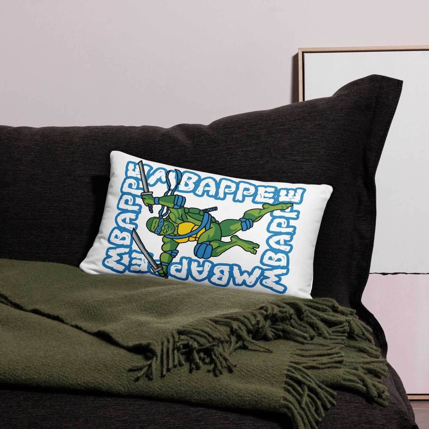 Kylian Mbappe Blue Ninja Turtle Leonardo Basic Pillow Pillows Football Kylian Mbappe Ninja Turtles PSG Real Madrid Next Cult Brand