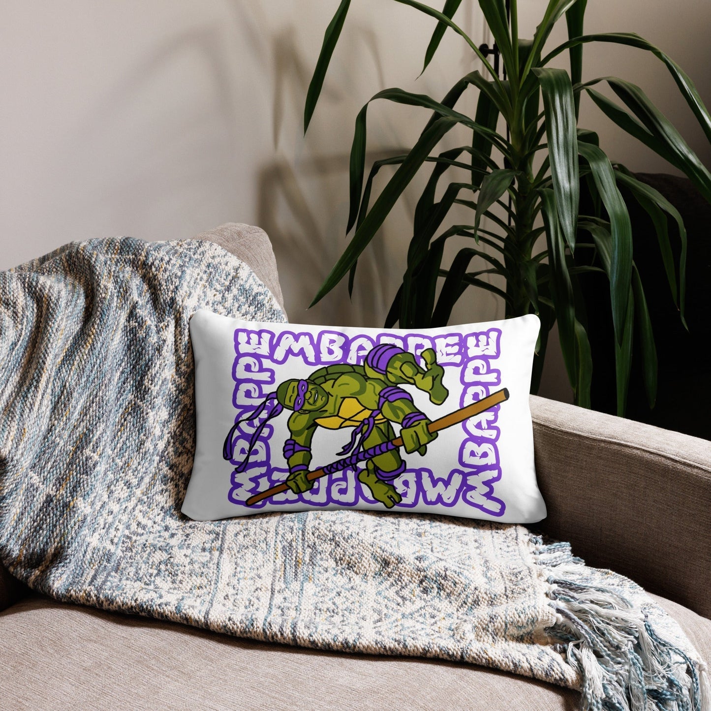 Kylian Mbappe Purple Ninja Turtle Donatello Basic Pillow 20″×12″ Pillows Football Kylian Mbappe Ninja Turtles PSG Real Madrid Next Cult Brand