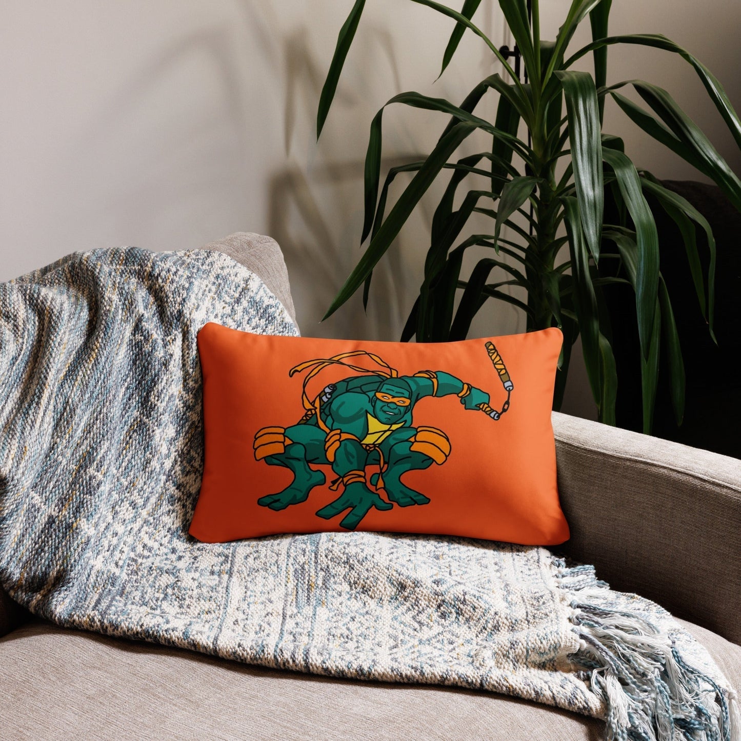 Kylian Mbappe Orange Ninja Turtle Michelangelo Basic Pillow 20″×12″ Pillows Football Kylian Mbappe Ninja Turtles PSG Real Madrid Next Cult Brand