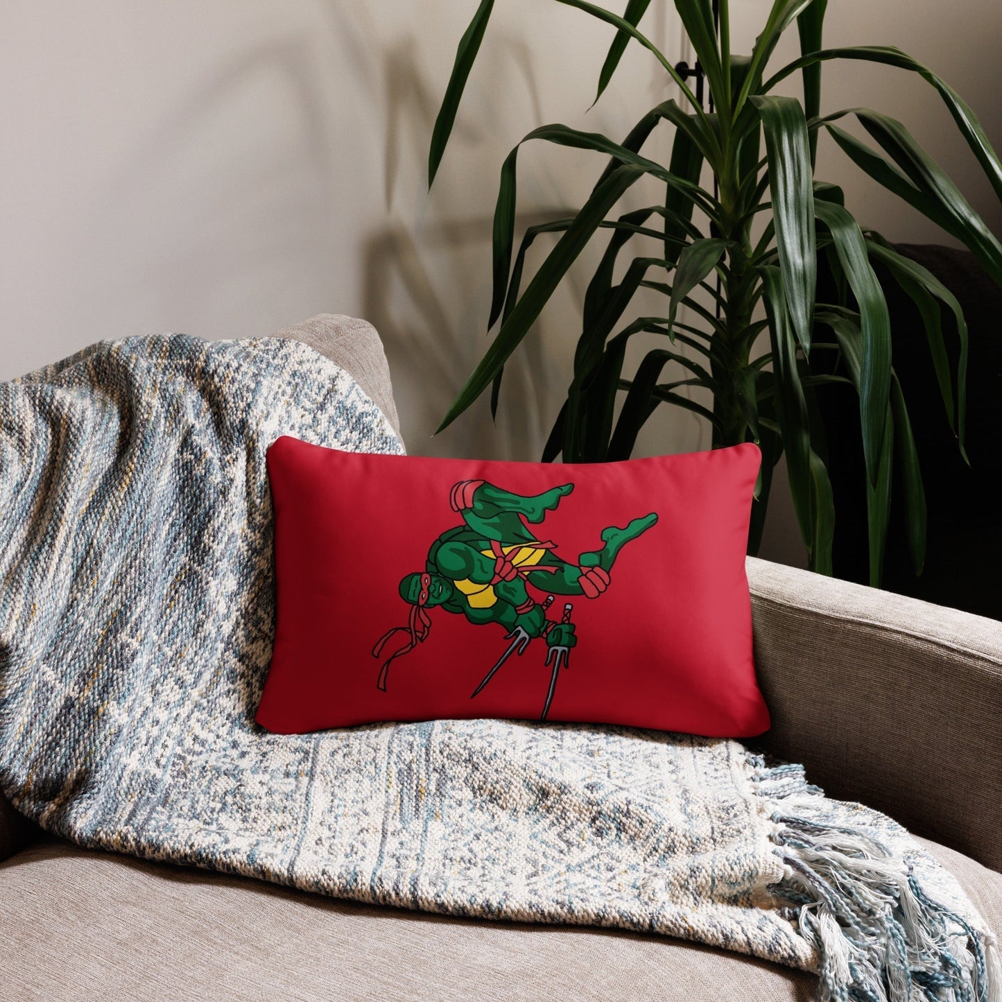 Kylian Mbappe Red Ninja Turtle Raphael Basic Pillow 20″×12″ Pillows Football Kylian Mbappe Ninja Turtles PSG Real Madrid Next Cult Brand