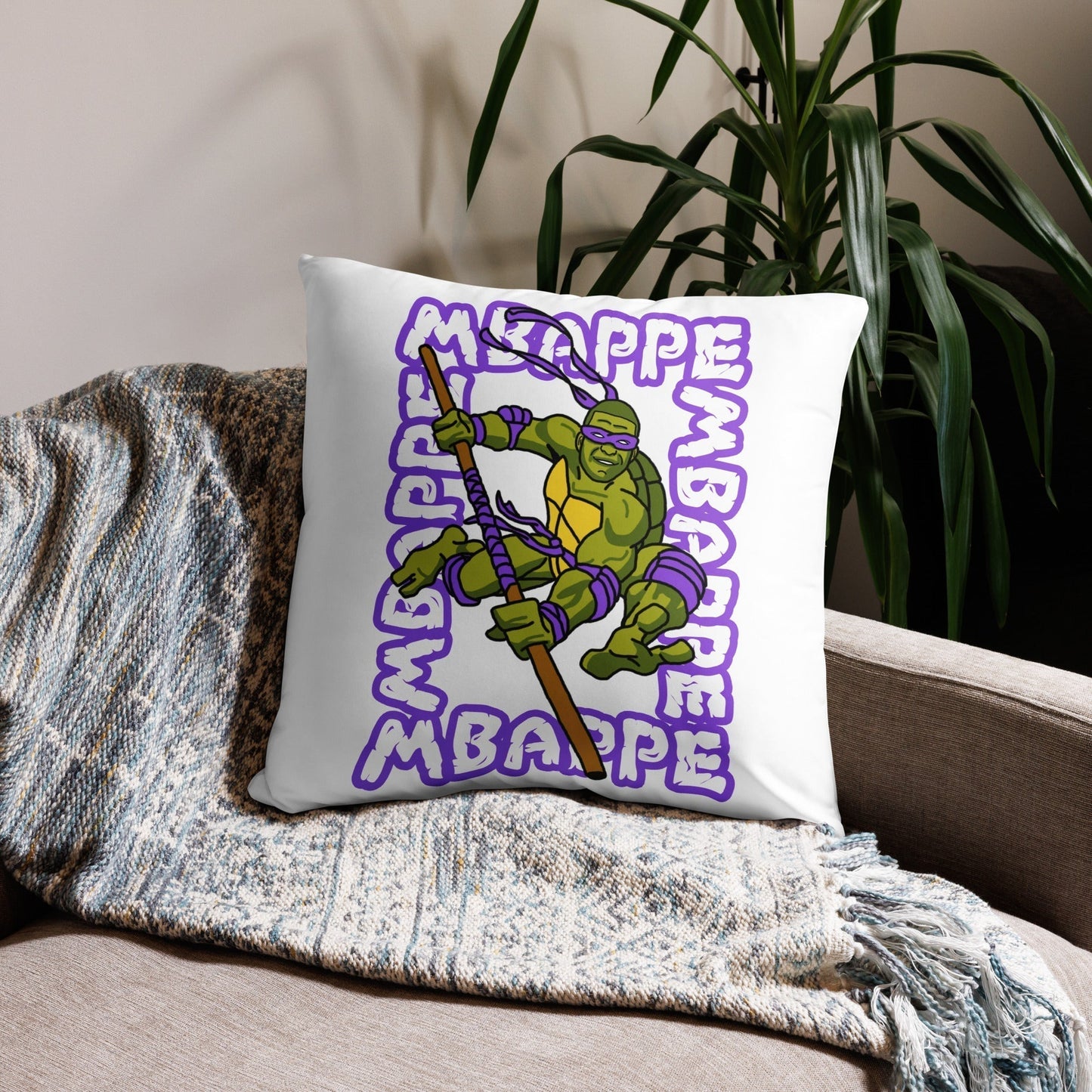 Kylian Mbappe Purple Ninja Turtle Donatello Basic Pillow Pillows Football Kylian Mbappe Ninja Turtles PSG Real Madrid Next Cult Brand