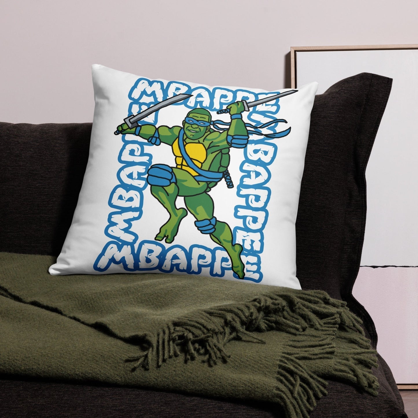 Kylian Mbappe Blue Ninja Turtle Leonardo Basic Pillow Pillows Football Kylian Mbappe Ninja Turtles PSG Real Madrid Next Cult Brand
