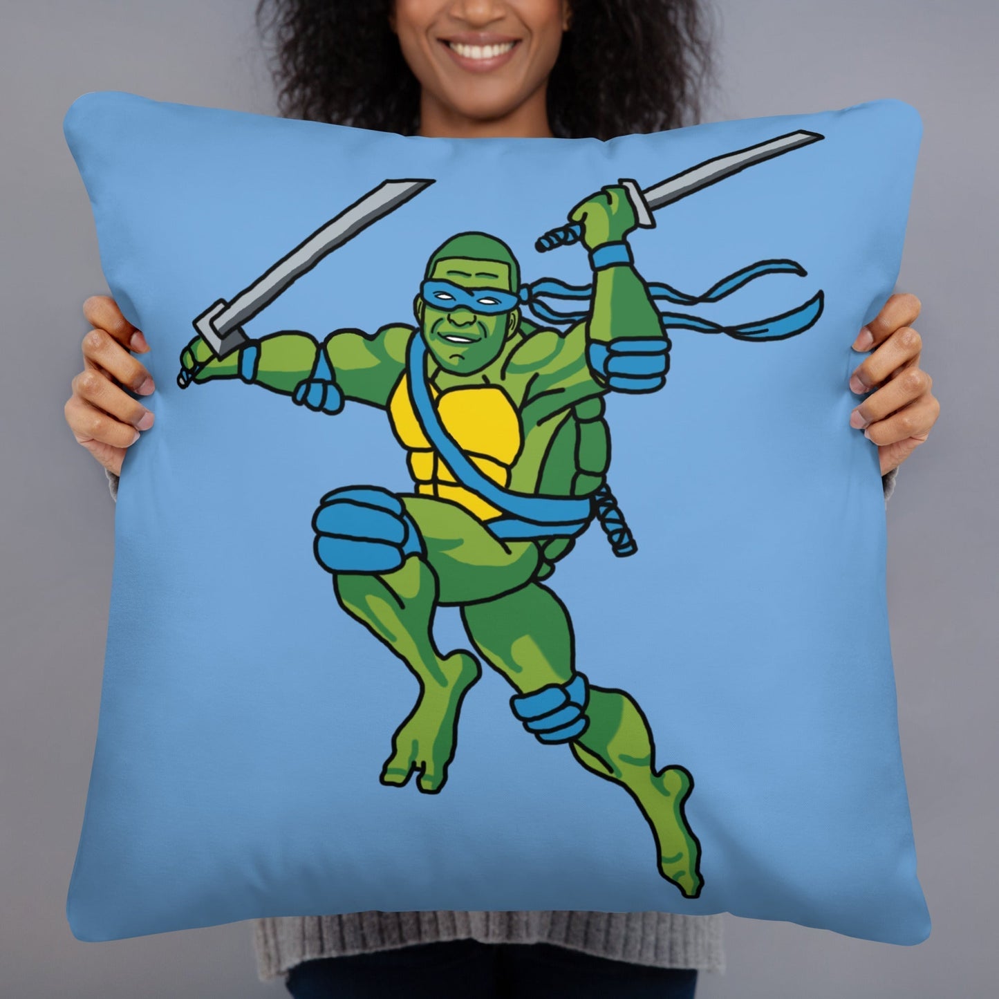 Kylian Mbappe Blue Ninja Turtle Leonardo Basic Pillow Pillows Football Kylian Mbappe Ninja Turtles PSG Real Madrid Next Cult Brand