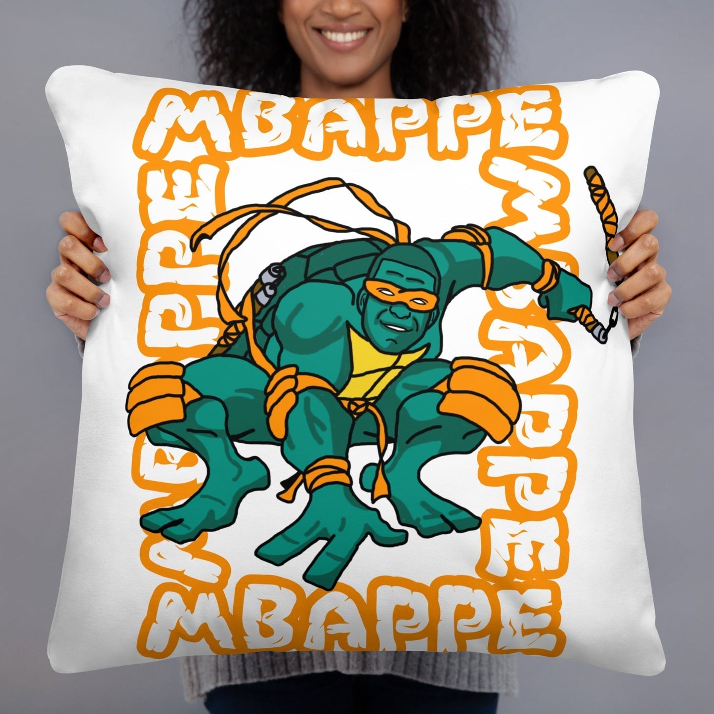 Kylian Mbappe Orange Ninja Turtle Michelangelo Basic Pillow Pillows Football Kylian Mbappe Ninja Turtles PSG Real Madrid Next Cult Brand