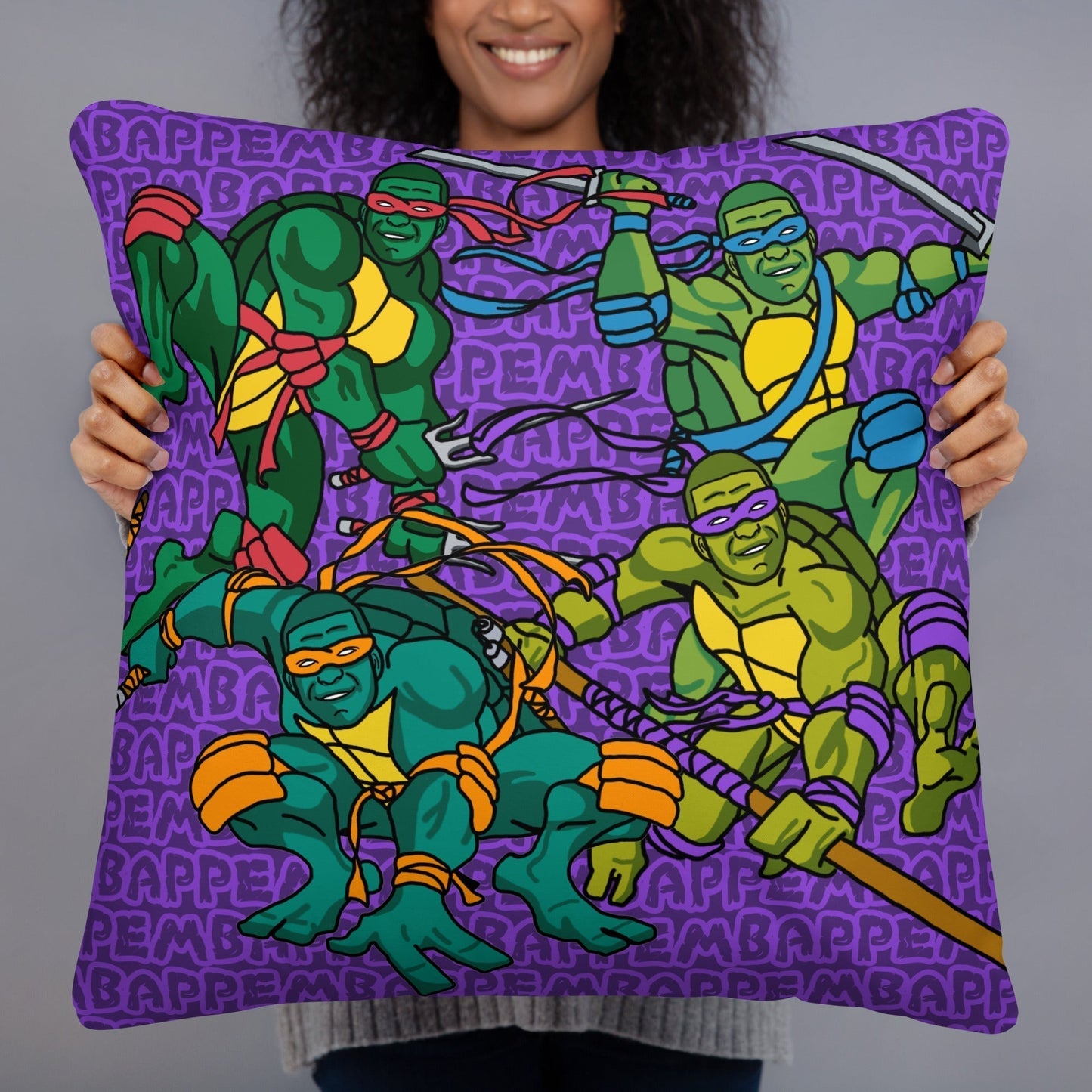 Kylian Mbappe Ninja Turtles funny football/ soccer meme Basic Pillow purple Pillows Football Kylian Mbappe Ninja Turtles PSG Real Madrid Next Cult Brand