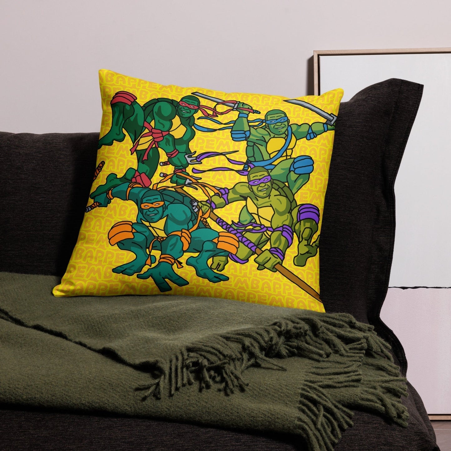 Kylian Mbappe Ninja Turtles funny football/ soccer meme Basic Pillow yellow Pillows Football Kylian Mbappe Ninja Turtles PSG Real Madrid Next Cult Brand