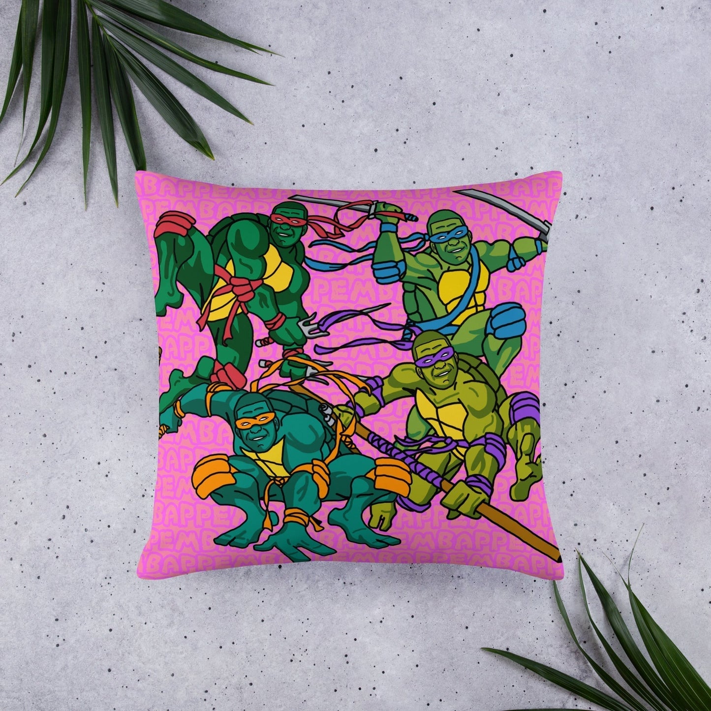 Kylian Mbappe Ninja Turtles funny football/ soccer meme Basic Pillow pink Pillows Football Kylian Mbappe Ninja Turtles PSG Real Madrid Next Cult Brand