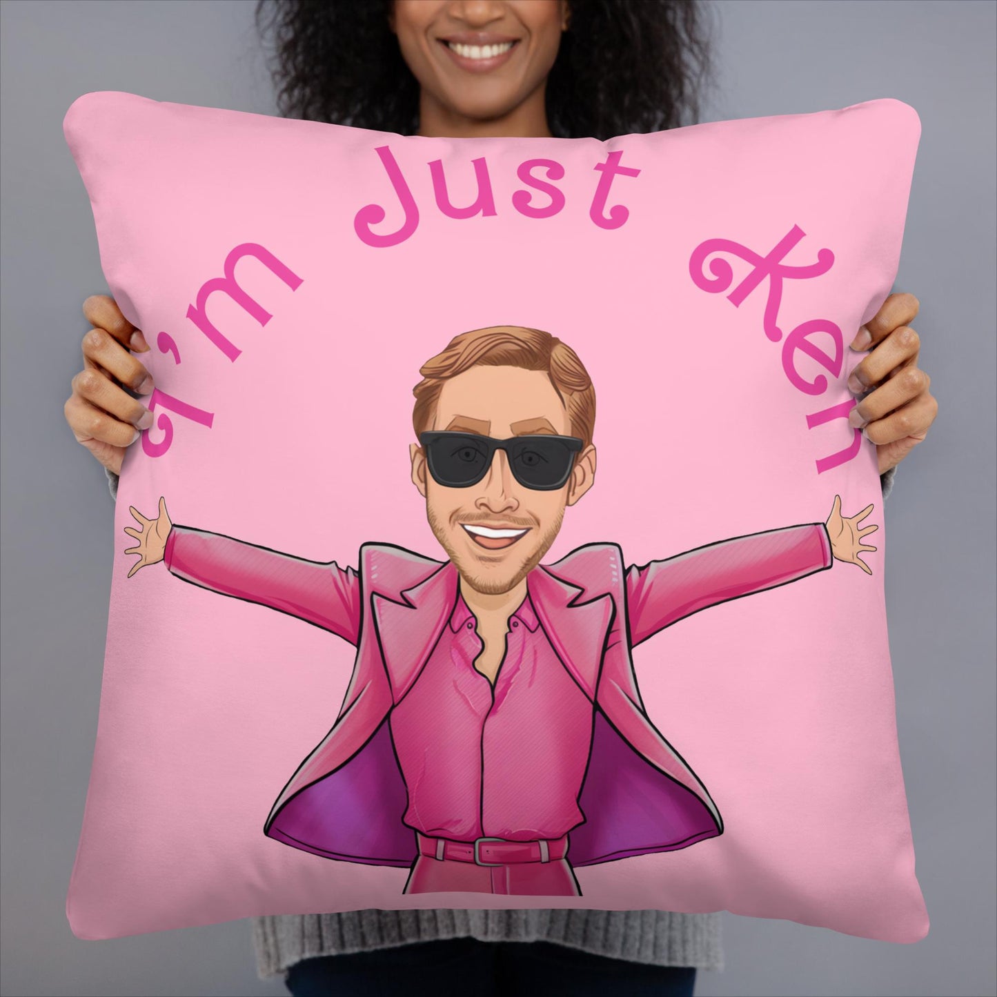 Ken Barbie Ryan Gosling I'm Just Ken Pillow 22″×22″ Pillows Barbie Celebrities Ken Movies Ryan Gosling Next Cult Brand