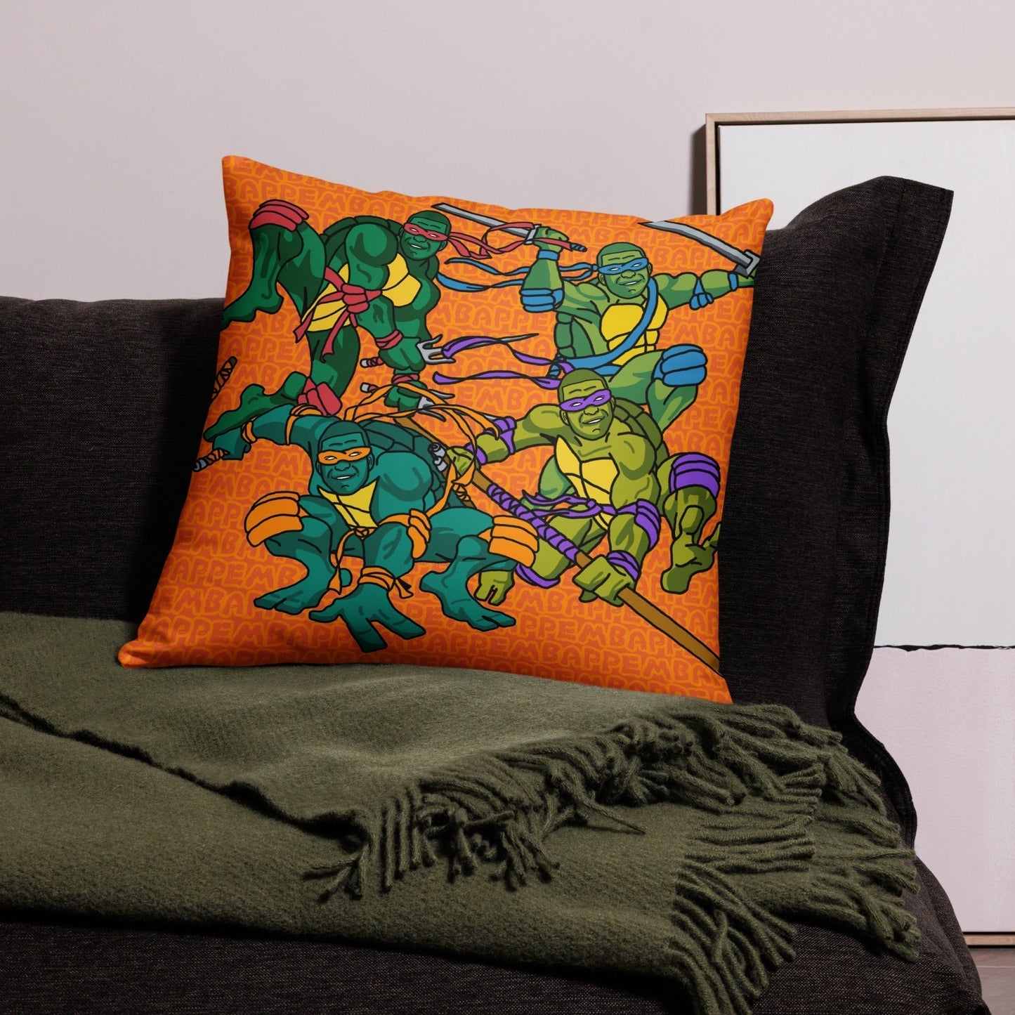 Kylian Mbappe Ninja Turtles funny football/ soccer meme Basic Pillow orange 22″×22″ Pillows Football Kylian Mbappe Ninja Turtles PSG Real Madrid Next Cult Brand