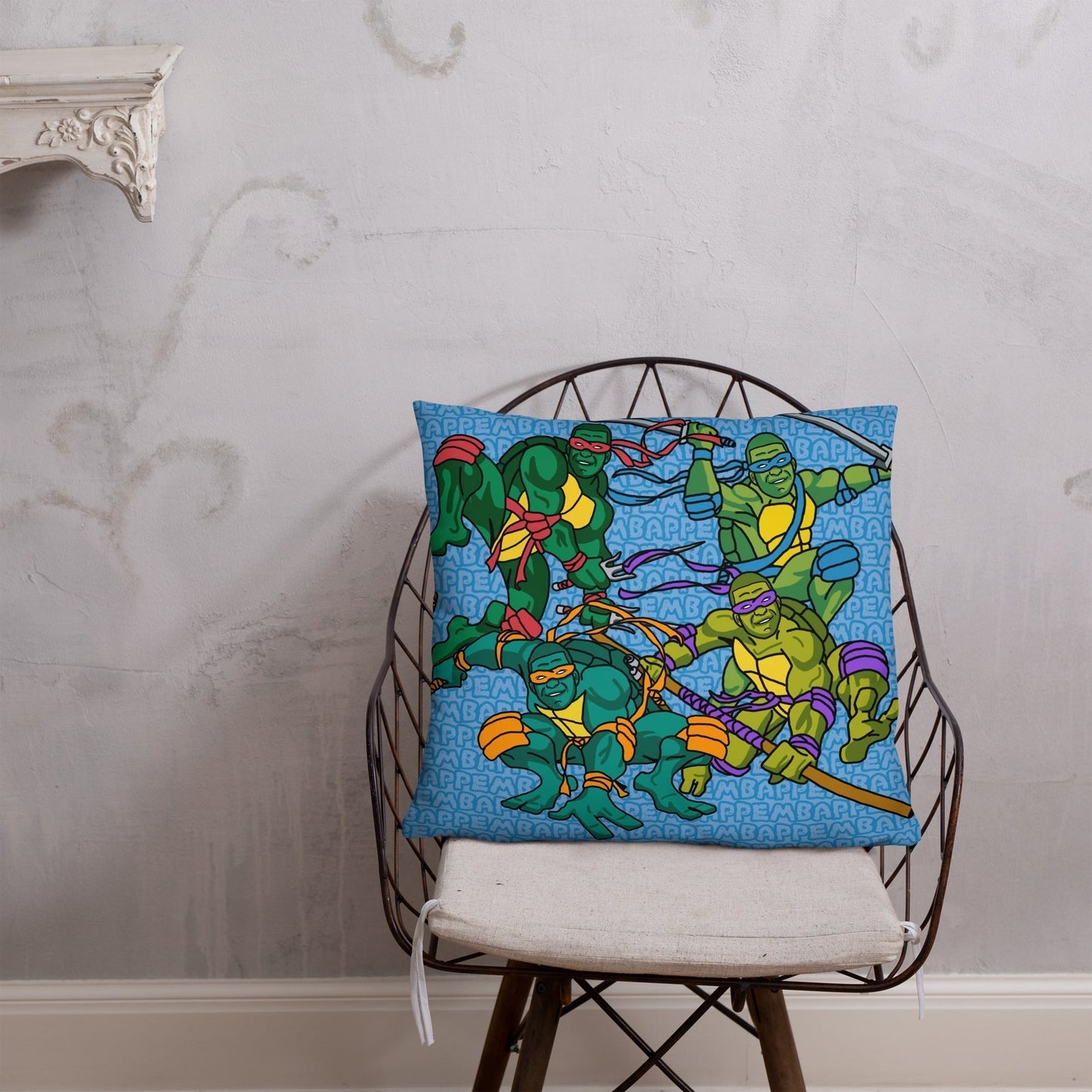 Kylian Mbappe Ninja Turtles funny football/ soccer meme Basic Pillow blue 22″×22″ Pillows Football Kylian Mbappe Ninja Turtles PSG Real Madrid Next Cult Brand