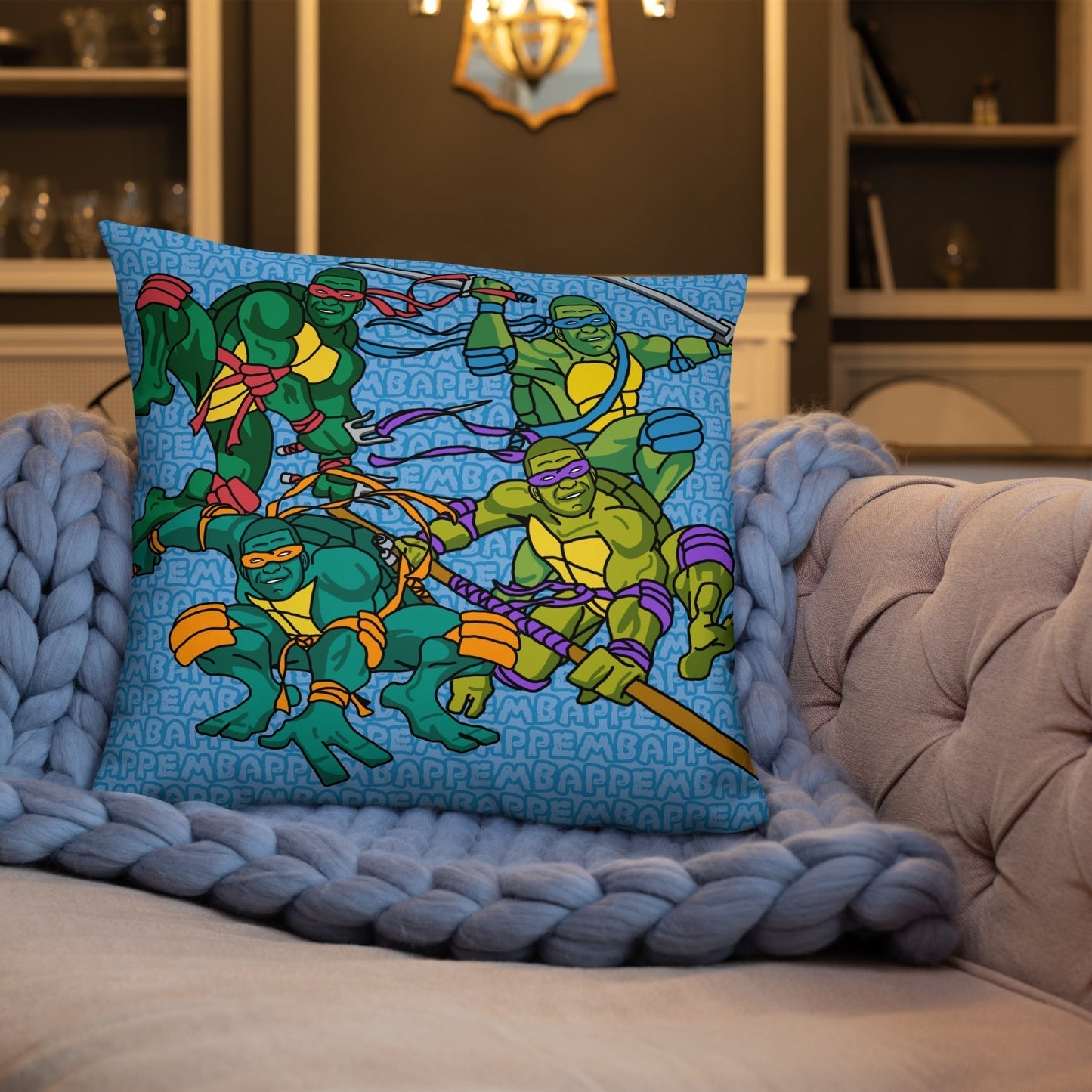 Kylian Mbappe Ninja Turtles funny football/ soccer meme Basic Pillow blue Pillows Football Kylian Mbappe Ninja Turtles PSG Real Madrid Next Cult Brand