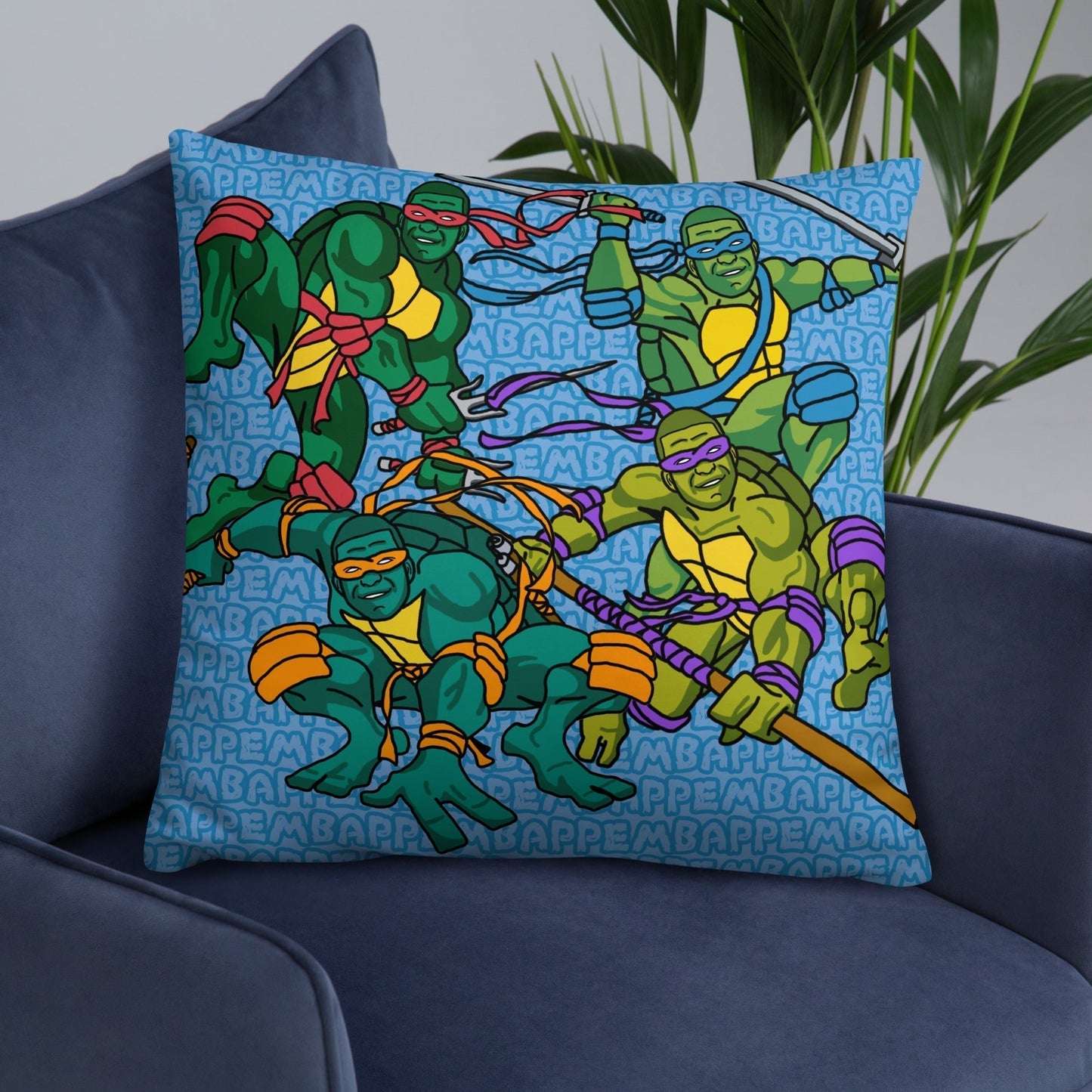 Kylian Mbappe Ninja Turtles funny football/ soccer meme Basic Pillow blue Pillows Football Kylian Mbappe Ninja Turtles PSG Real Madrid Next Cult Brand
