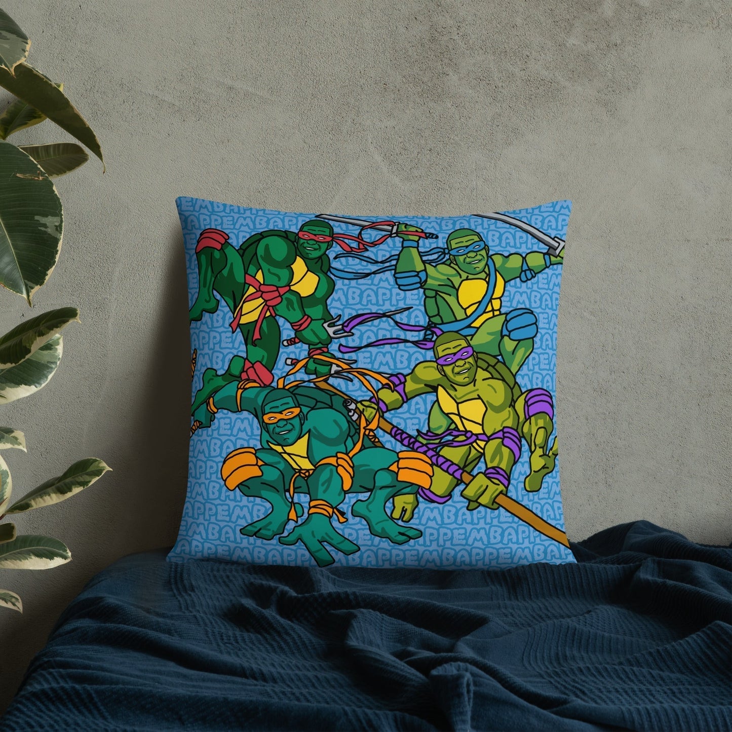Kylian Mbappe Ninja Turtles funny football/ soccer meme Basic Pillow blue Pillows Football Kylian Mbappe Ninja Turtles PSG Real Madrid Next Cult Brand