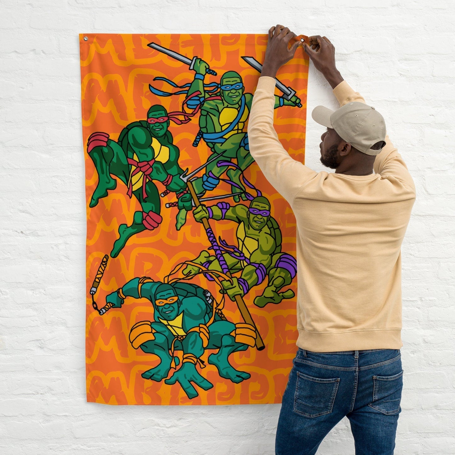 Kylian Mbappe Ninja Turtles funny football/ soccer meme Flag orange Default Title Flags Football Kylian Mbappe Ninja Turtles PSG Real Madrid Next Cult Brand