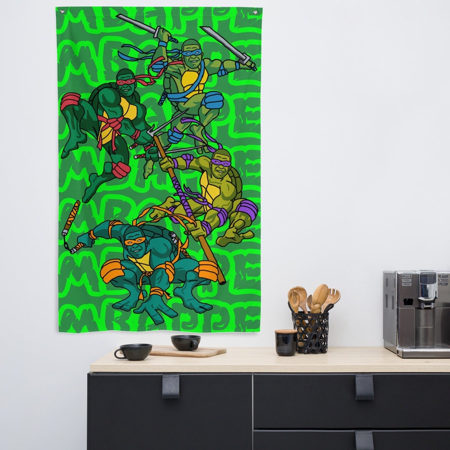 Kylian Mbappe Ninja Turtles funny football/ soccer meme Flag green Default Title Flags Football Kylian Mbappe Ninja Turtles PSG Real Madrid Next Cult Brand