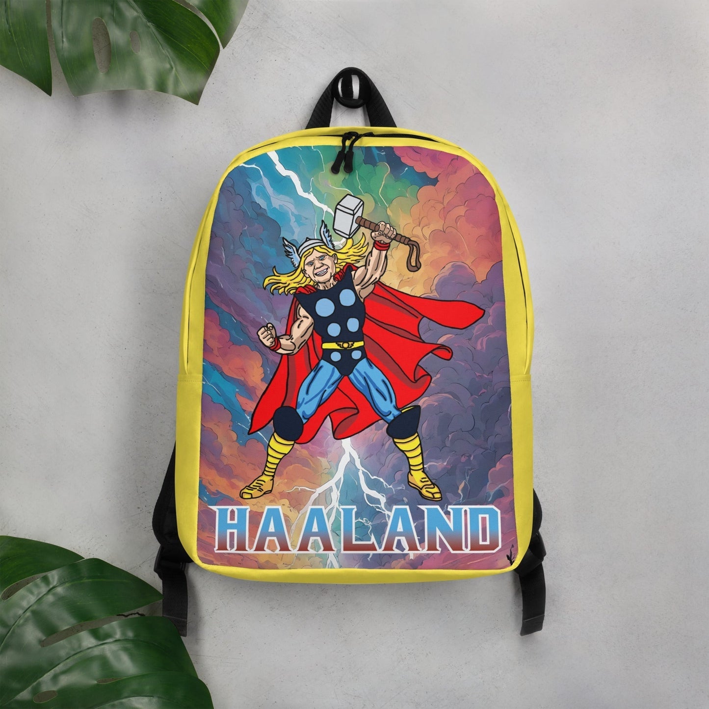 Erling Haaland Thor Avenger Manchester City Funny Football/ Soccer Meme Minimalist Backpack yellow Default Title Bags Erling Haaland Football Manchester City Thor Next Cult Brand