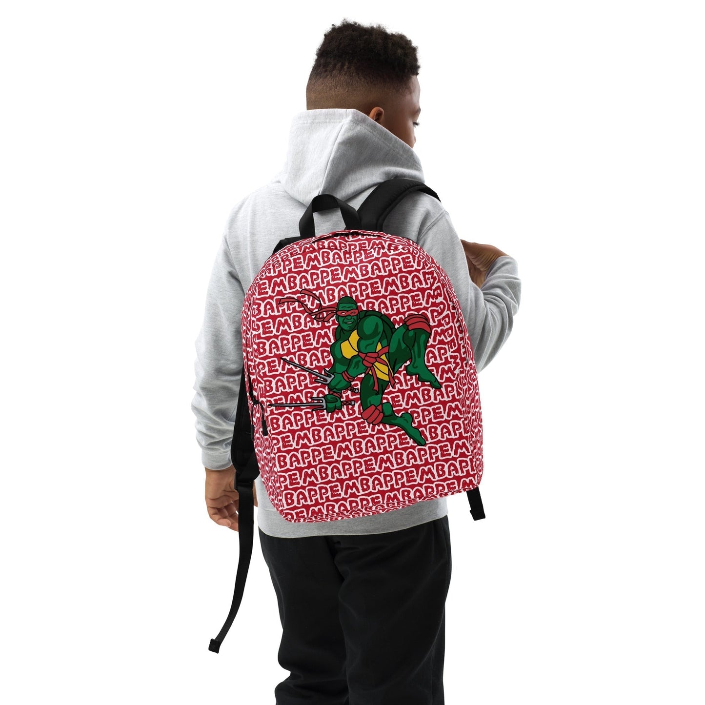 Kylian Mbappe Red Ninja Turtle Raphael Minimalist Backpack Bags Football Kylian Mbappe Ninja Turtles PSG Real Madrid Next Cult Brand