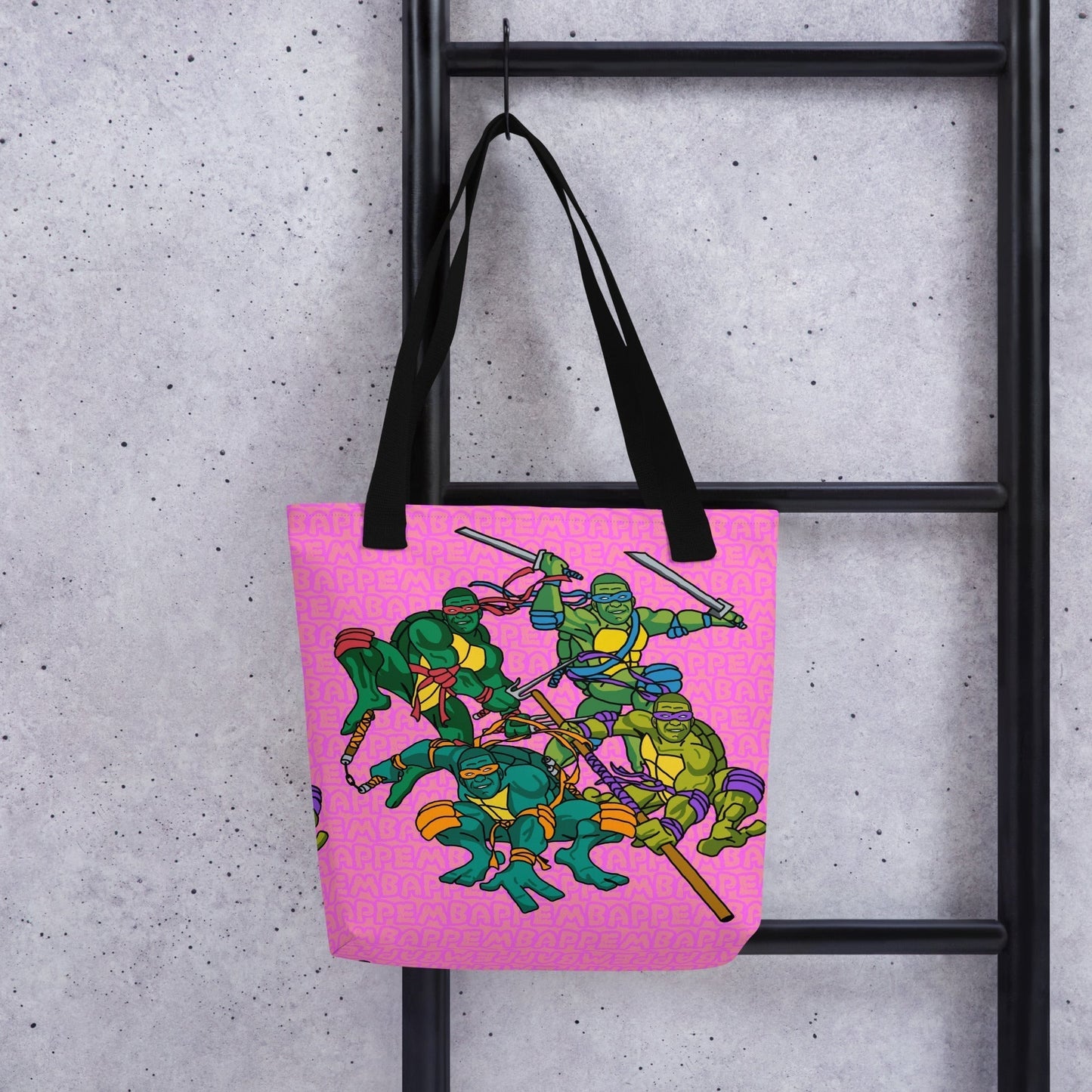 Kylian Mbappe Ninja Turtles funny football/ soccer meme Tote bag pink Default Title Bags Football Kylian Mbappe Ninja Turtles PSG Real Madrid Next Cult Brand