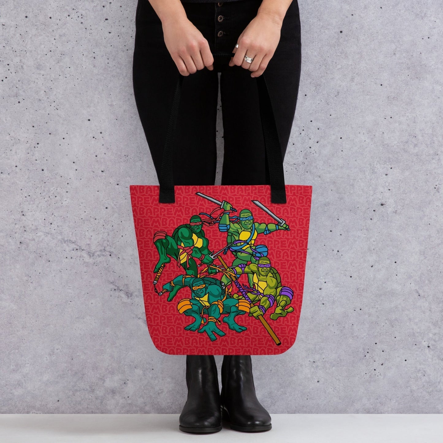 Kylian Mbappe Ninja Turtles funny football/ soccer meme Tote bag red Default Title Bags Football Kylian Mbappe Ninja Turtles PSG Real Madrid Next Cult Brand