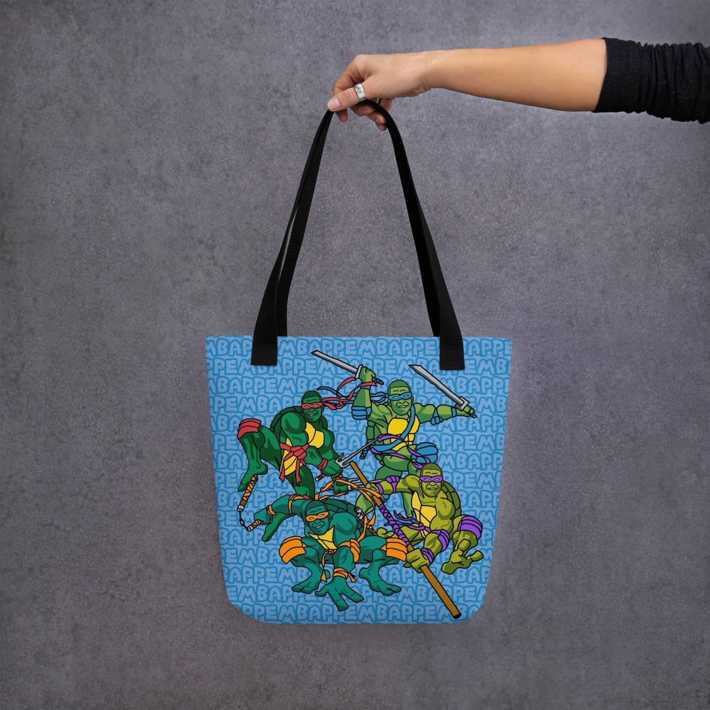Kylian Mbappe Ninja Turtles funny football/ soccer meme Tote bag blue Default Title Bags Football Kylian Mbappe Ninja Turtles PSG Real Madrid Next Cult Brand