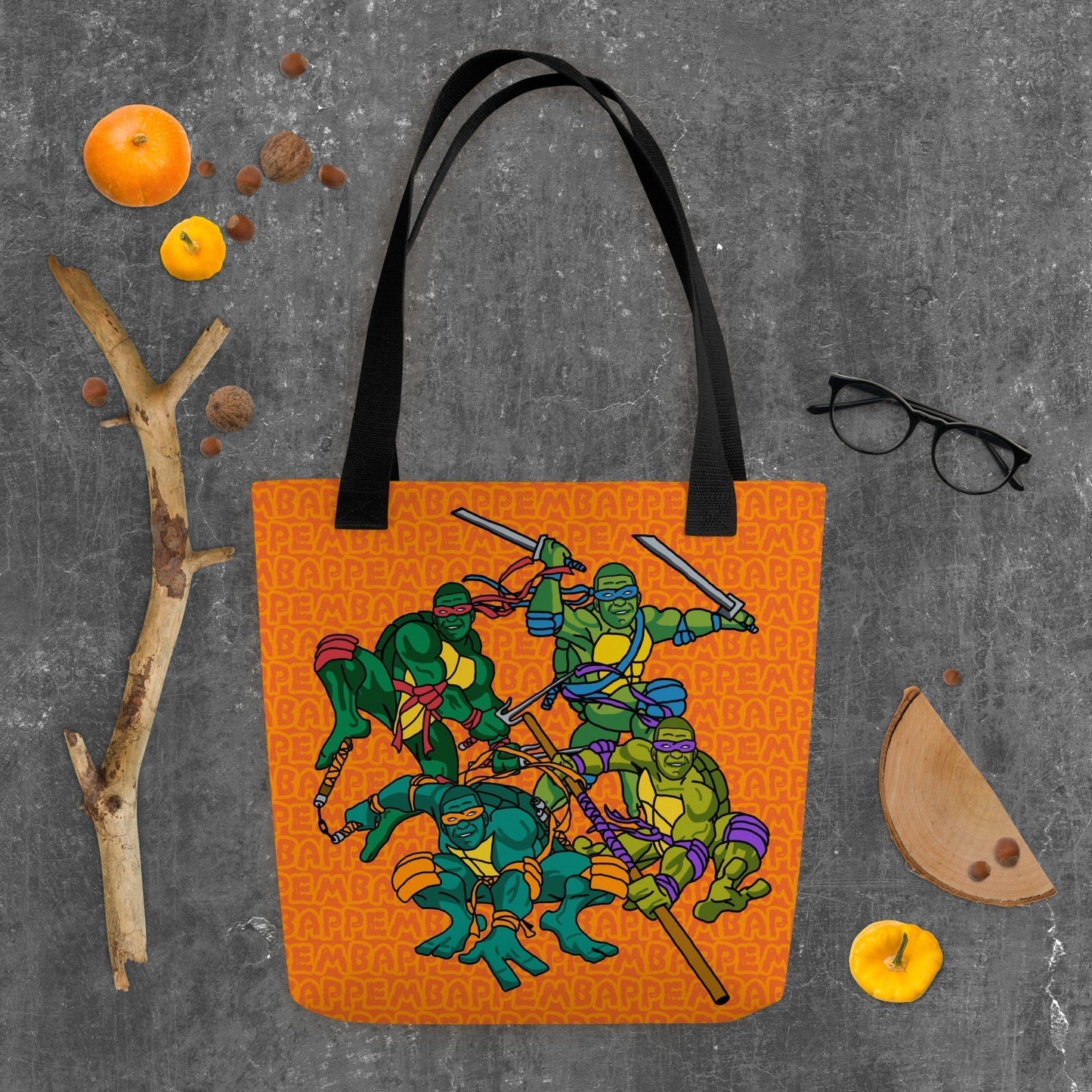 Kylian Mbappe Ninja Turtles funny football/ soccer meme Tote bag orange Default Title Bags Football Kylian Mbappe Ninja Turtles PSG Real Madrid Next Cult Brand