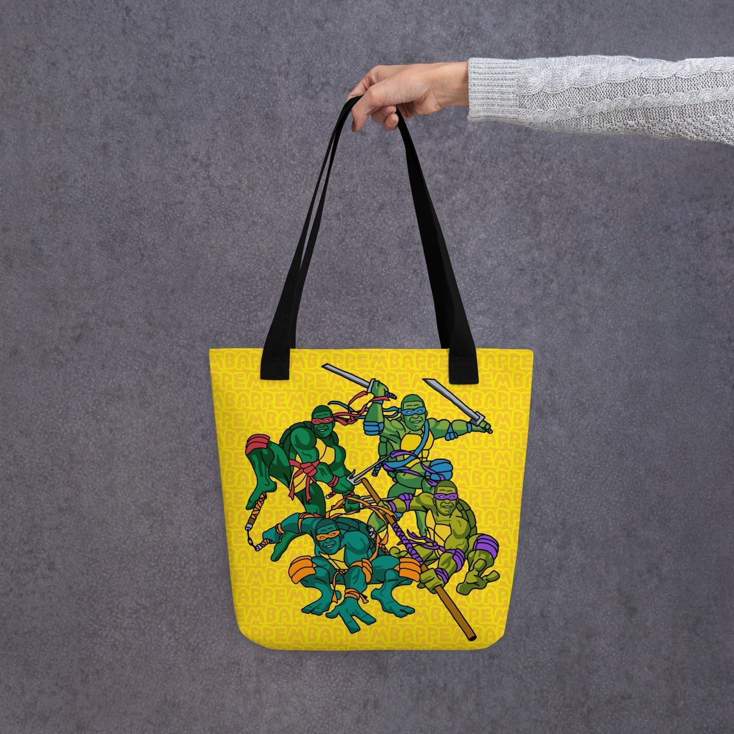 Kylian Mbappe Ninja Turtles funny football/ soccer meme Tote bag yellow Default Title Bags Football Kylian Mbappe Ninja Turtles PSG Real Madrid Next Cult Brand