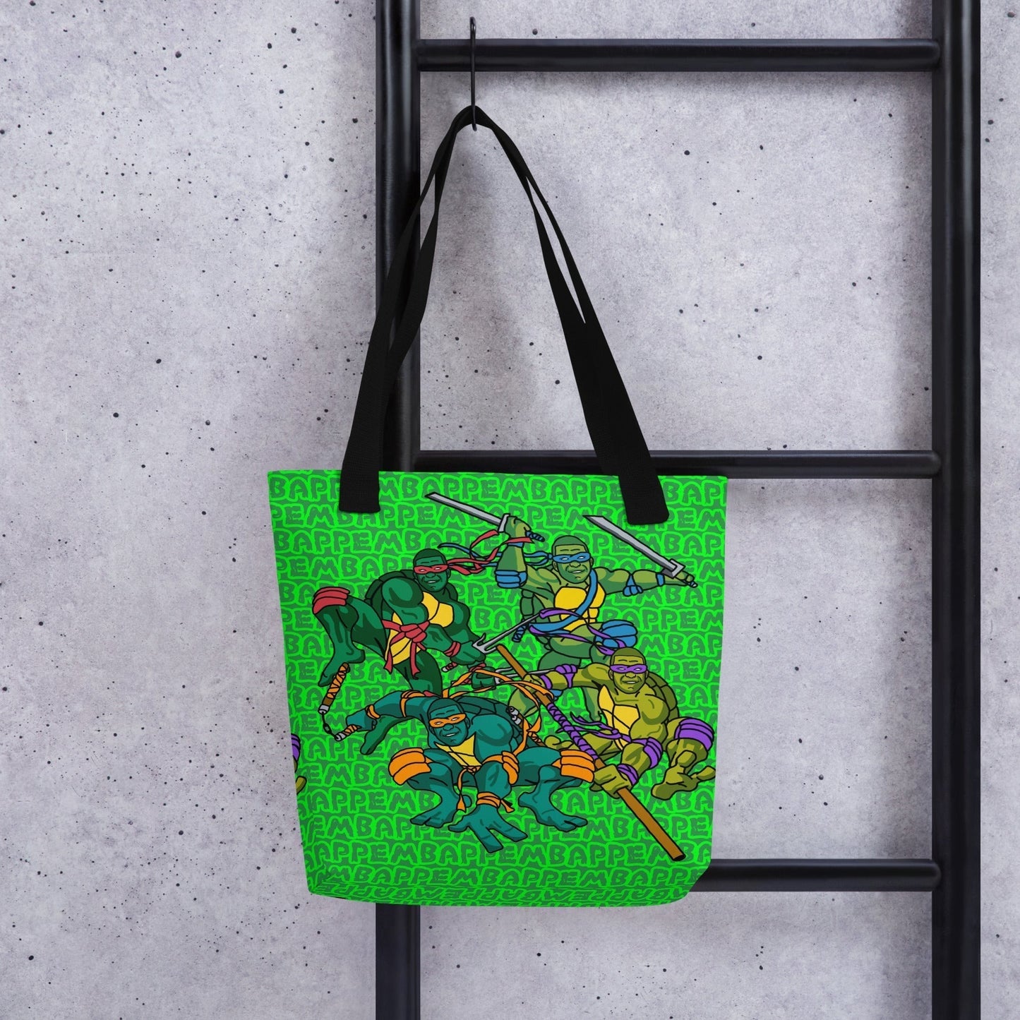 Kylian Mbappe Ninja Turtles funny football/ soccer meme Tote bag green Default Title Bags Football Kylian Mbappe Ninja Turtles PSG Real Madrid Next Cult Brand