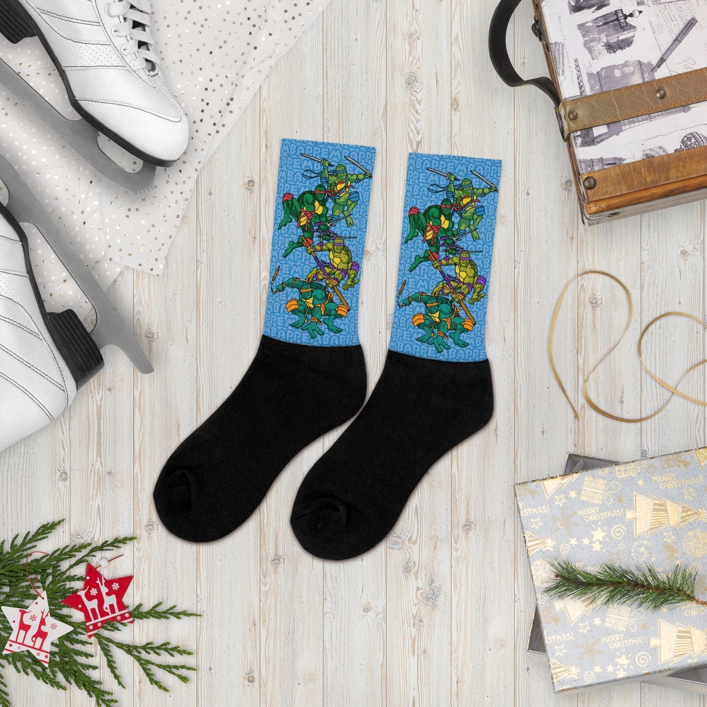 Kylian Mbappe Ninja Turtles funny football/ soccer meme Socks blue XL Socks Football Kylian Mbappe Ninja Turtles PSG Real Madrid Next Cult Brand
