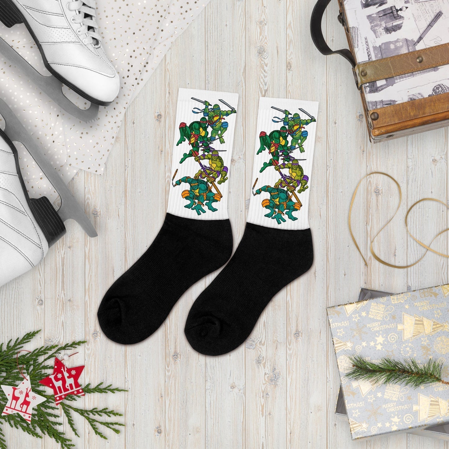 Kylian Mbappe Ninja Turtles funny football/ soccer meme Socks white XL Socks Football Kylian Mbappe Ninja Turtles PSG Real Madrid Next Cult Brand