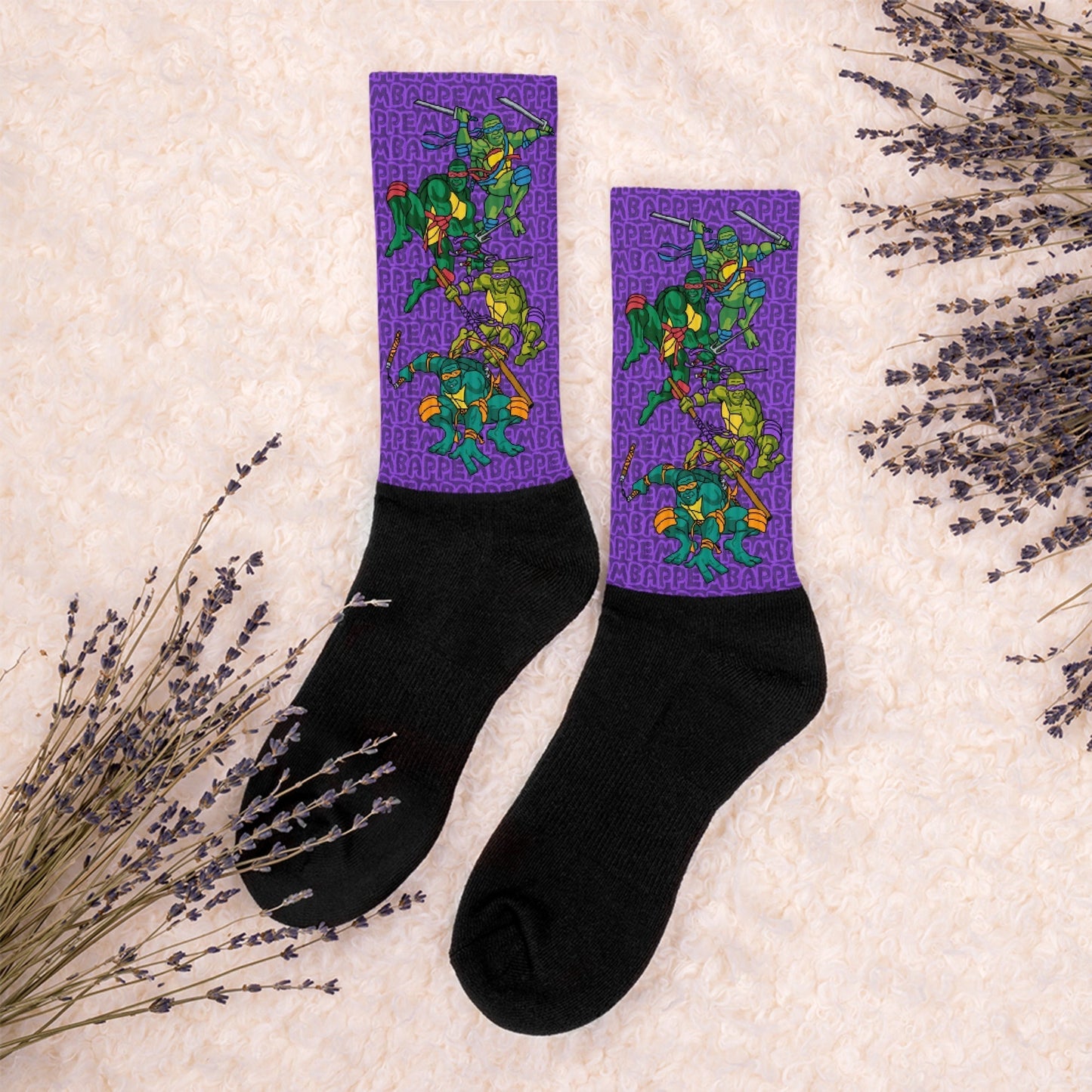 Kylian Mbappe Ninja Turtles funny football/ soccer meme Socks purple XL Socks Football Kylian Mbappe Ninja Turtles PSG Real Madrid Next Cult Brand