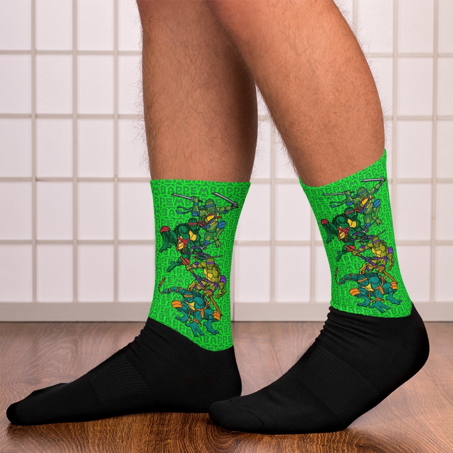 Kylian Mbappe Ninja Turtles funny football/ soccer meme Socks green Socks Football Kylian Mbappe Ninja Turtles PSG Real Madrid Next Cult Brand