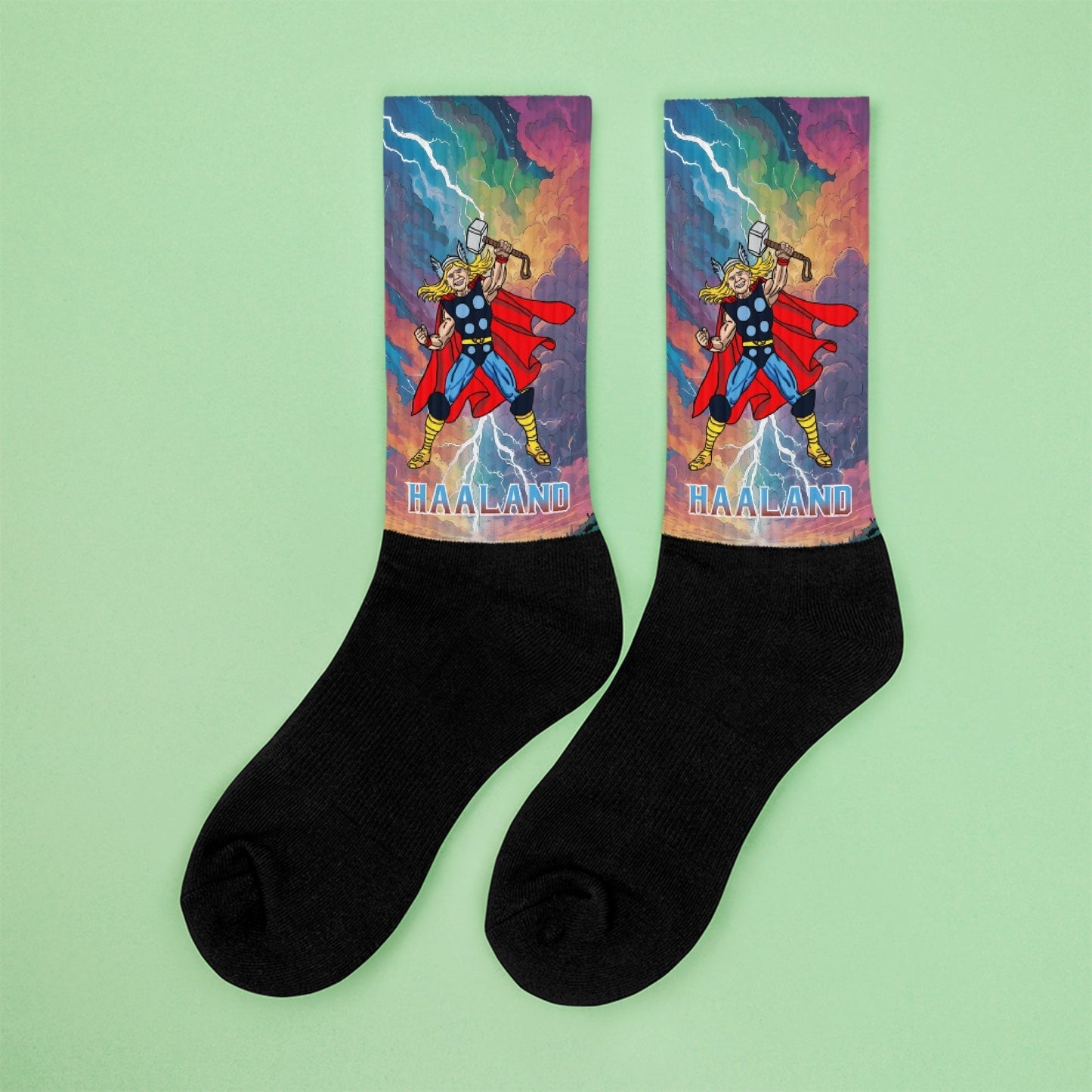 Erling Haaland Thor Avenger Manchester City Funny Football/ Soccer Meme Socks XL Socks Erling Haaland Football Manchester City Thor Next Cult Brand