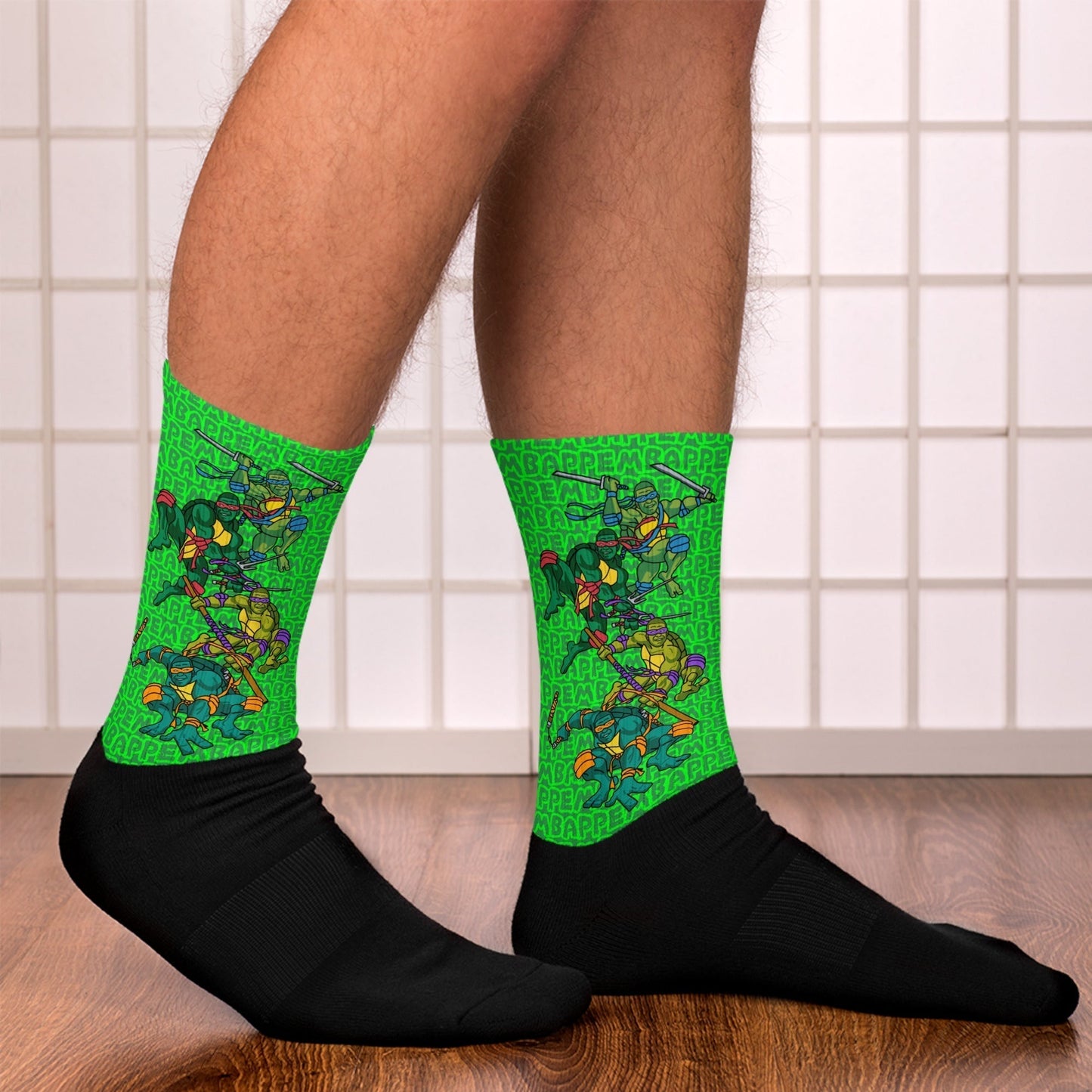 Kylian Mbappe Ninja Turtles funny football/ soccer meme Socks green XL Socks Football Kylian Mbappe Ninja Turtles PSG Real Madrid Next Cult Brand
