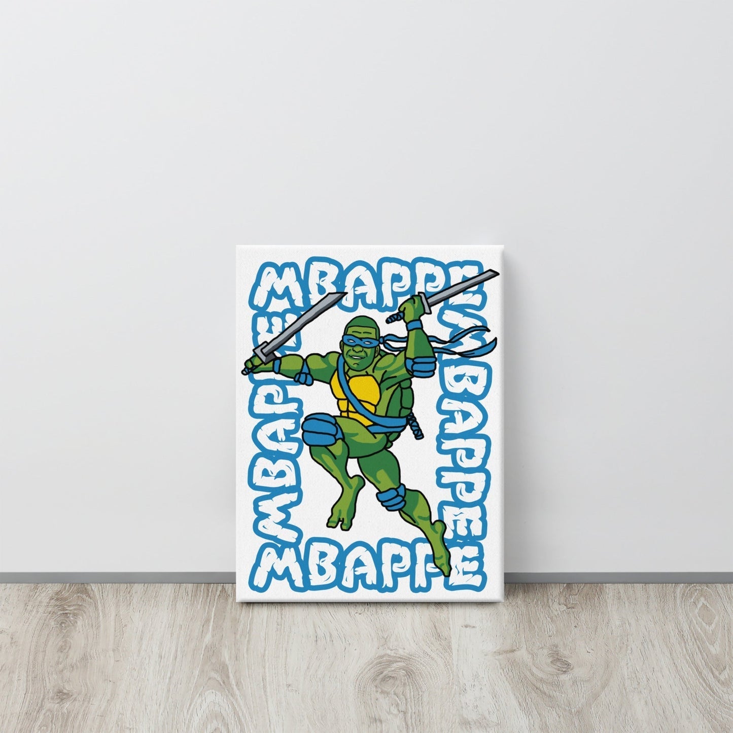 Kylian Mbappe Blue Ninja Turtle Leonardo Canvas 12″×16″ Canvas Football Kylian Mbappe Ninja Turtles PSG Real Madrid Next Cult Brand