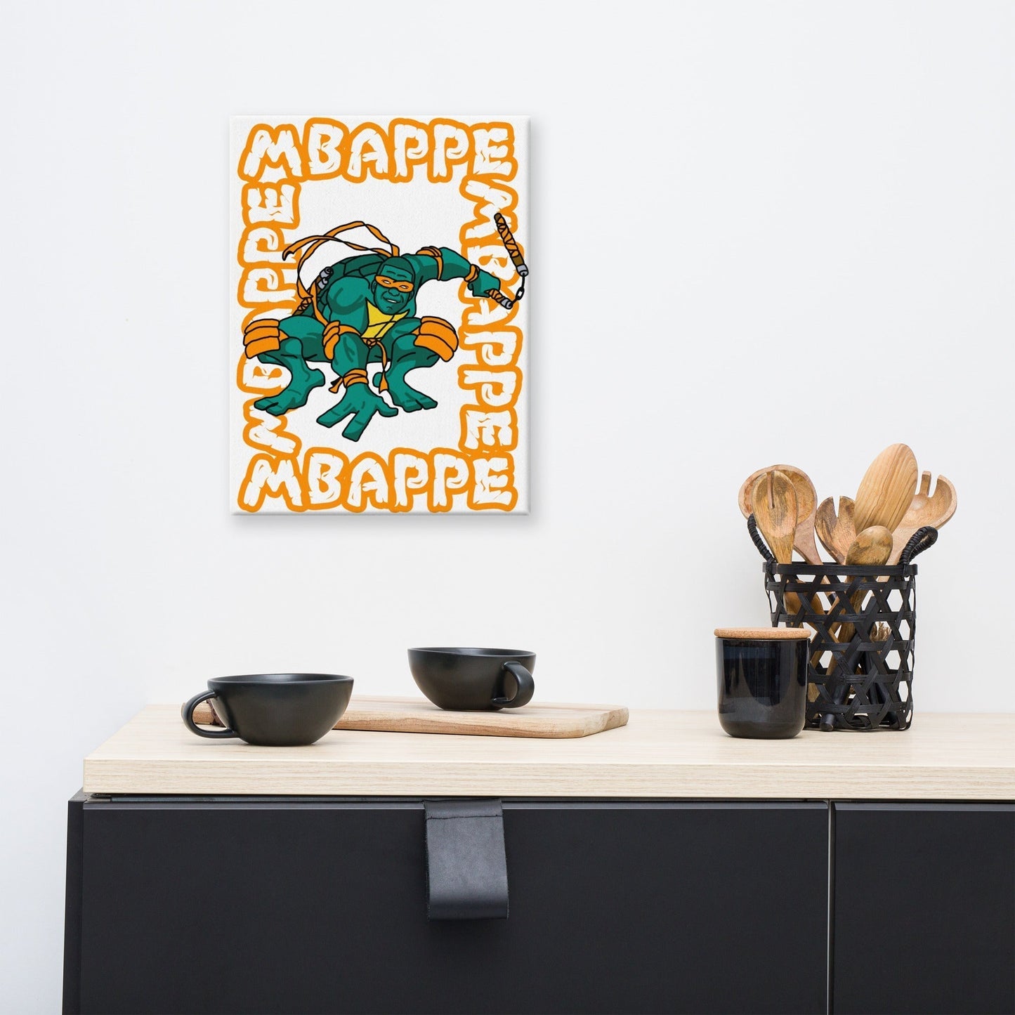 Kylian Mbappe Orange Ninja Turtle Michelangelo Canvas 12″×16″ Canvas Football Kylian Mbappe Ninja Turtles PSG Real Madrid Next Cult Brand