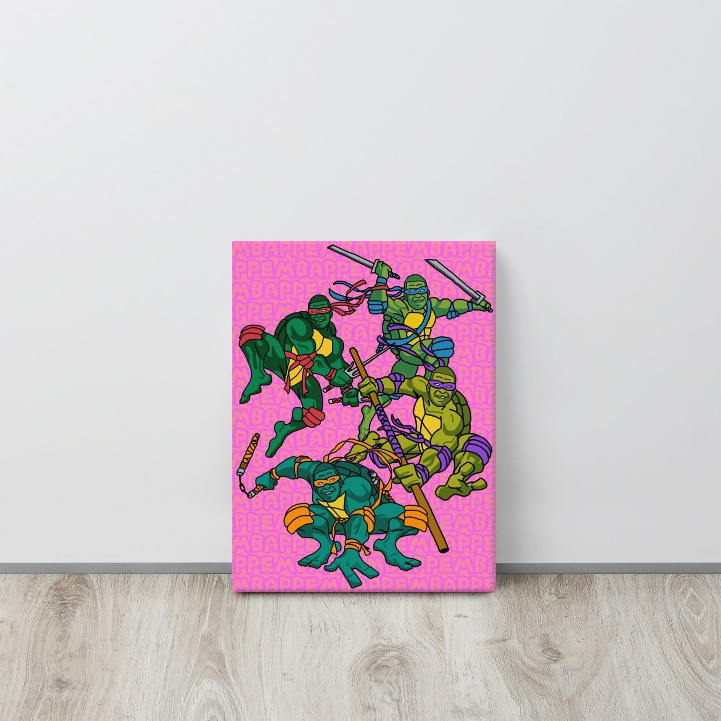 Kylian Mbappe Ninja Turtles funny football/ soccer meme Canvas pink 12″×16″ Canvas Football Kylian Mbappe Ninja Turtles PSG Real Madrid Next Cult Brand