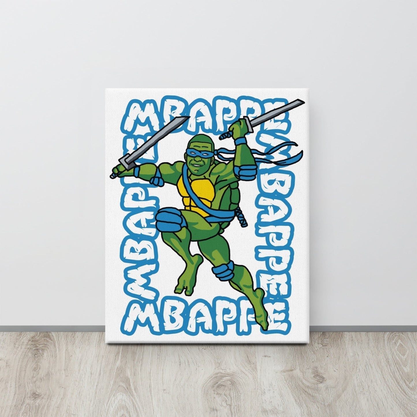 Kylian Mbappe Blue Ninja Turtle Leonardo Canvas 16″×20″ Canvas Football Kylian Mbappe Ninja Turtles PSG Real Madrid Next Cult Brand