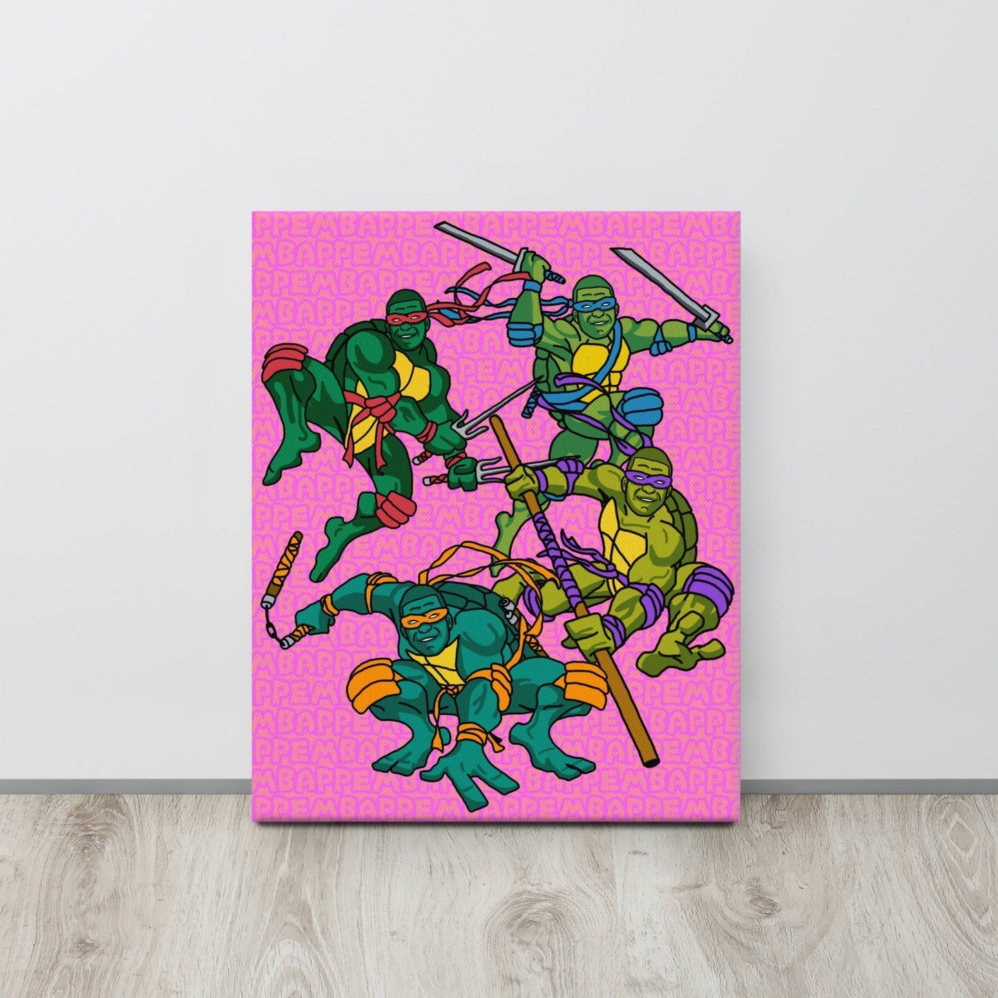 Kylian Mbappe Ninja Turtles funny football/ soccer meme Canvas pink 16″×20″ Canvas Football Kylian Mbappe Ninja Turtles PSG Real Madrid Next Cult Brand