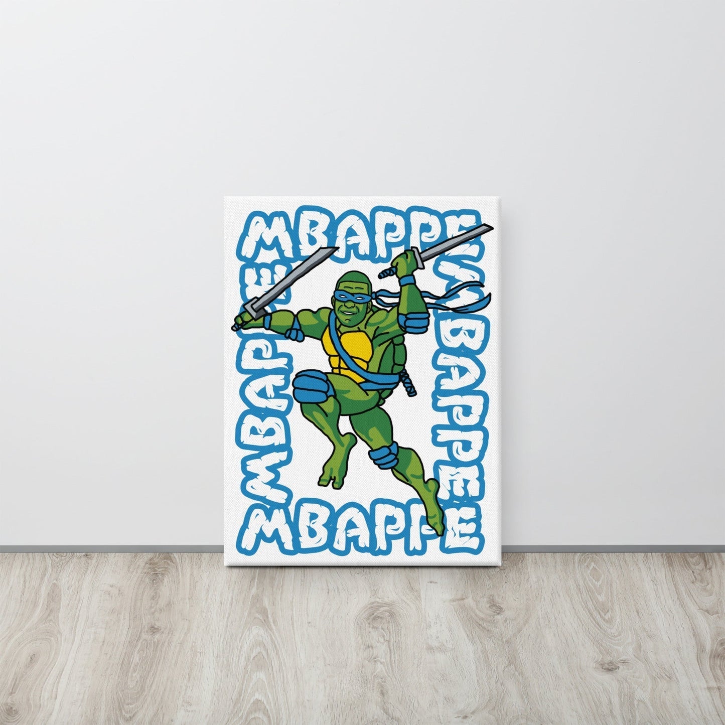 Kylian Mbappe Blue Ninja Turtle Leonardo Canvas 18″×24″ Canvas Football Kylian Mbappe Ninja Turtles PSG Real Madrid Next Cult Brand