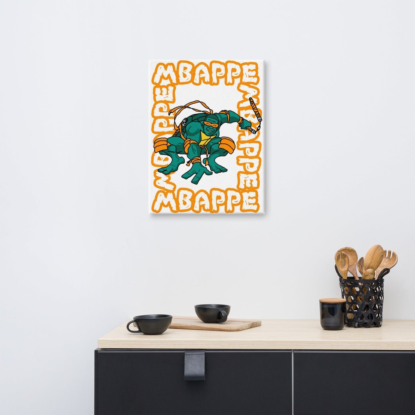 Kylian Mbappe Orange Ninja Turtle Michelangelo Canvas 18″×24″ Canvas Football Kylian Mbappe Ninja Turtles PSG Real Madrid Next Cult Brand