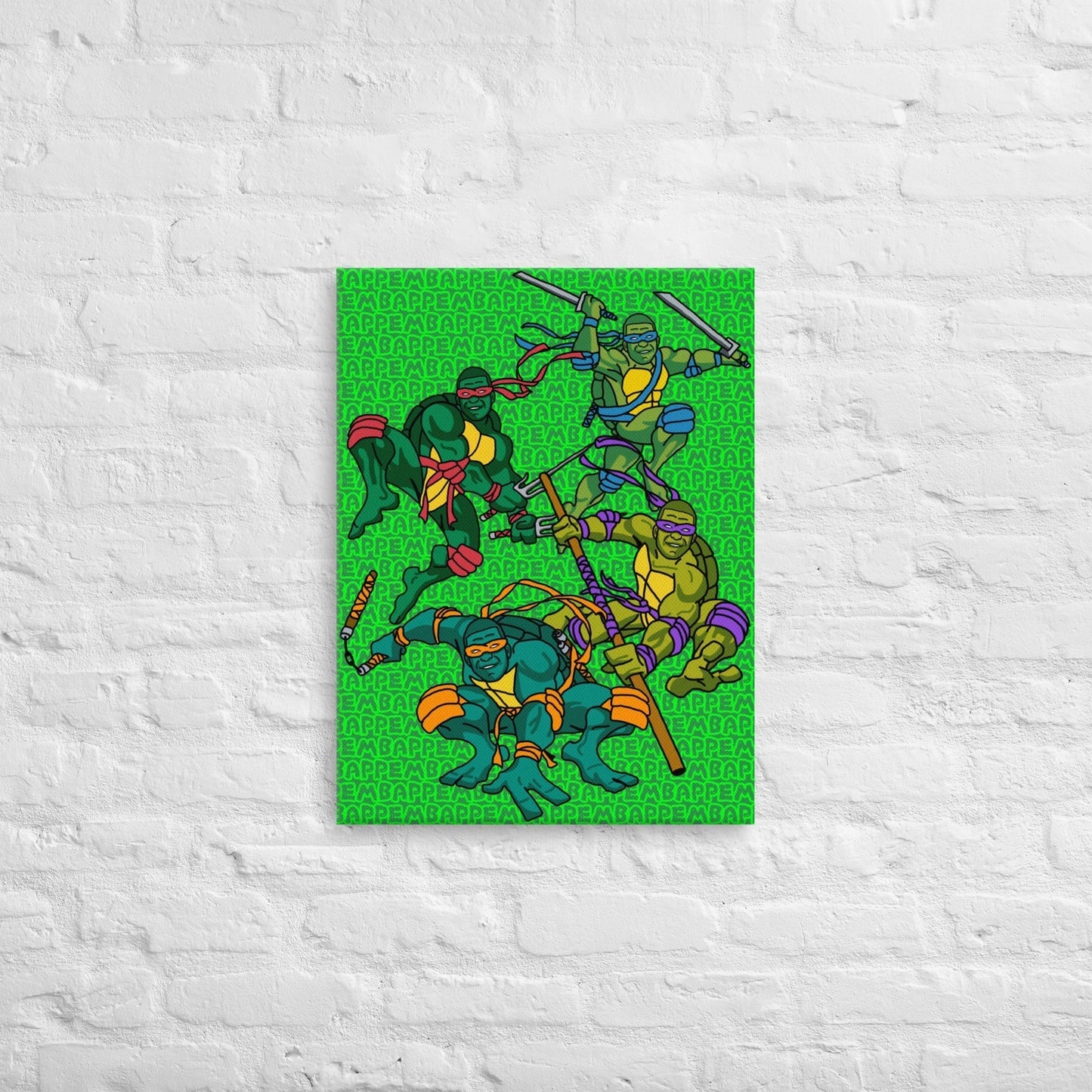 Kylian Mbappe Ninja Turtles funny football/ soccer meme Canvas green 18″×24″ Canvas Football Kylian Mbappe Ninja Turtles PSG Real Madrid Next Cult Brand