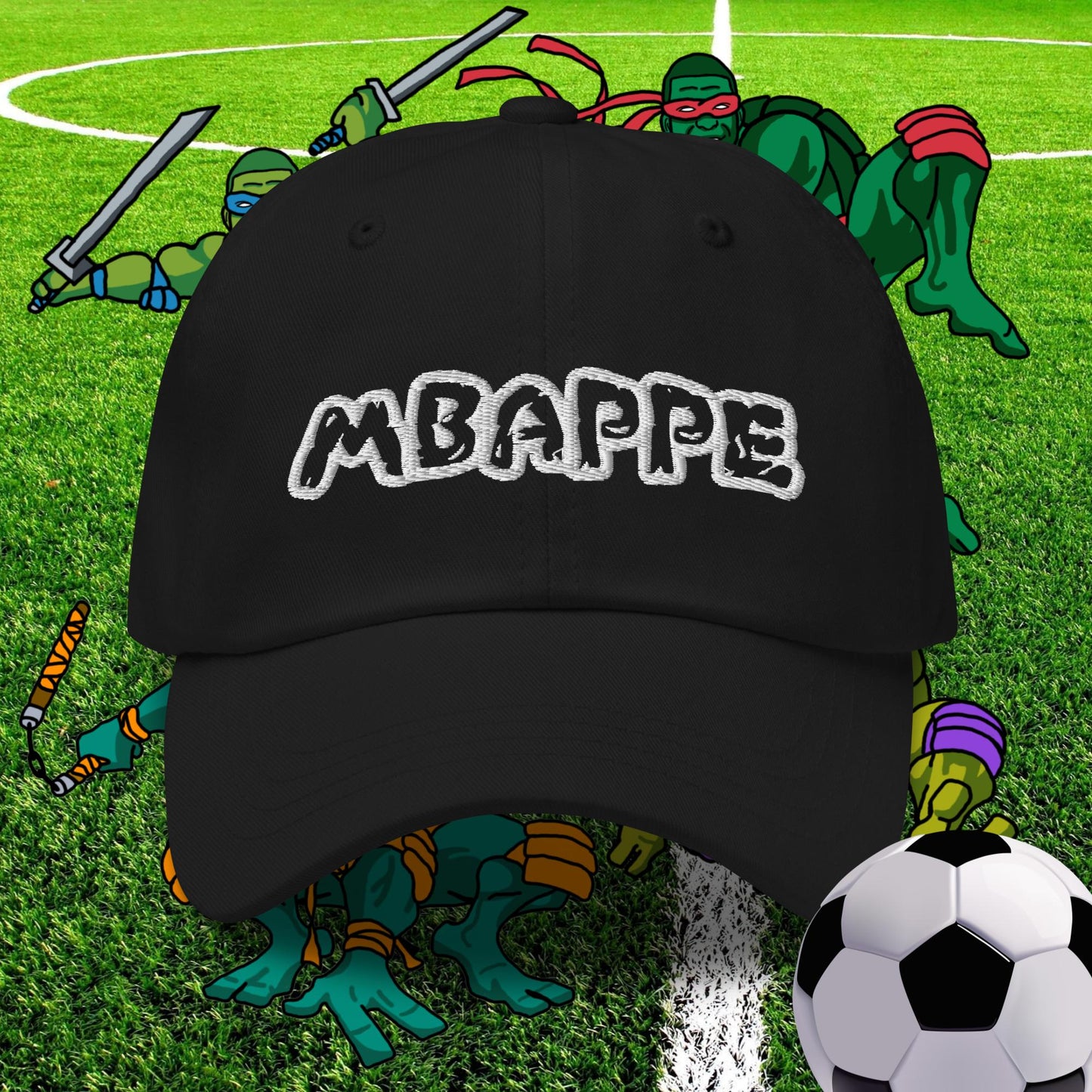 Kylian Mbappe Ninja Turtles Real Madrid Soccer Football Dad hat Black Hats Football Kylian Mbappe PSG Real Madrid Next Cult Brand