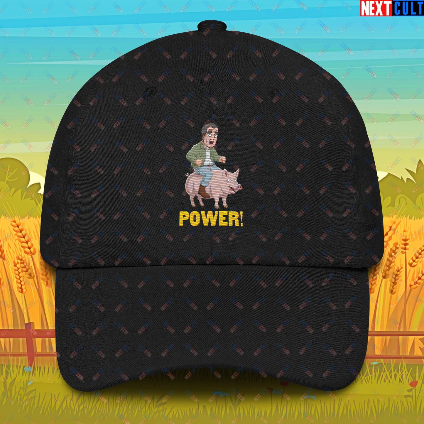 Power Pig Farming Jeremy Clarkson's Farm Diddly Squat Grand Tour Top Gear Funny Meme Cartoon Dad hat Black Hats Clarkson's Farm Grand Tour Jeremy Clarkson Top Gear TV Shows Next Cult Brand