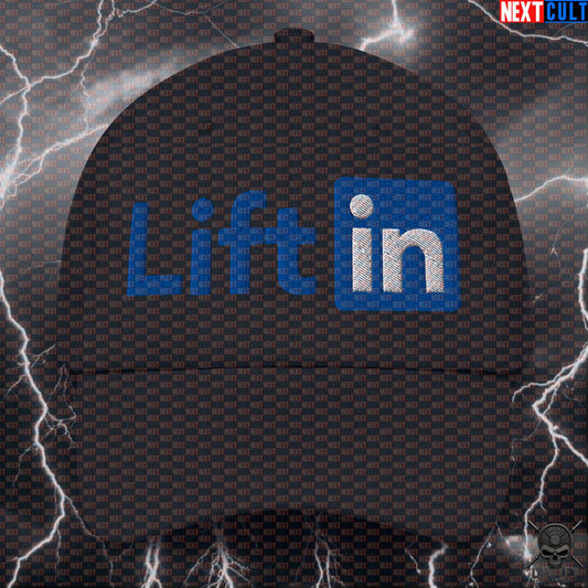 LiftIn Cap Professional Lifter Gym Parody Hat for Lifters, Coaches and Fitness Fans Black Next Cult Brand
