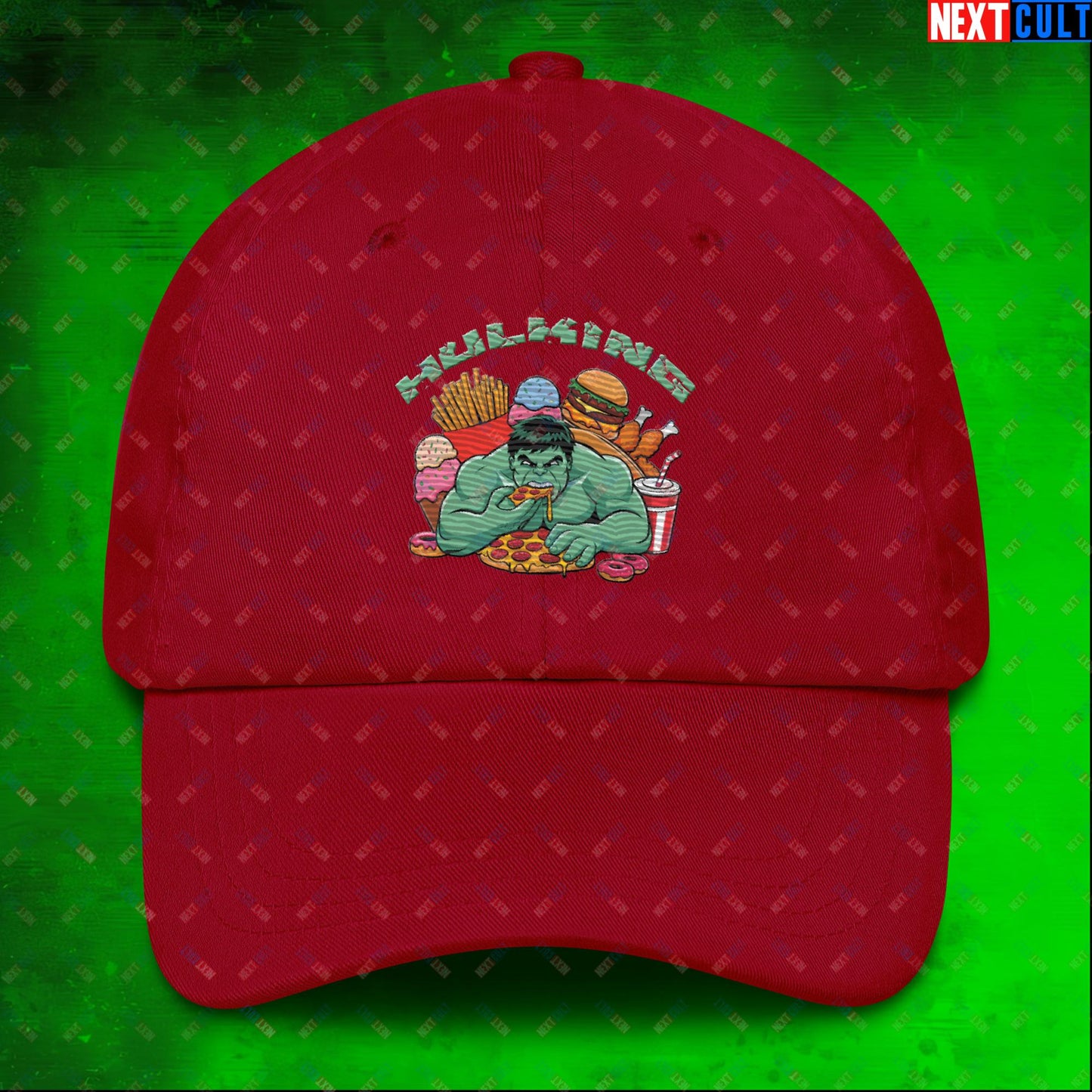 Hulking Bulking Funny Gym Meme Cartoon Dad hat Cranberry Hats Bulking Fast Food Fitness Gym Hulk Movies Workout Next Cult Brand