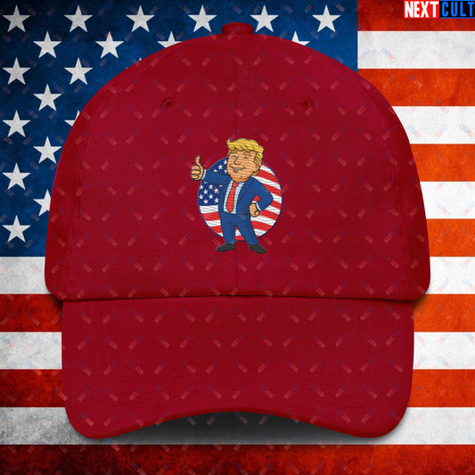 President Boy Donald Trump Politics Vault Boy Fallout Funny Meme Cartoon Mashup Dad hat Cranberry Hats Donald Trump Fallout Politics Republicans Vault Boy Next Cult Brand
