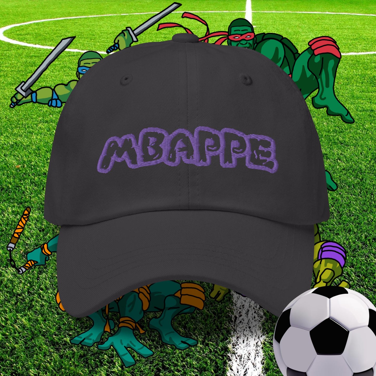 Kylian Mbappe Ninja Turtles Real Madrid Soccer Football Dad hat Dark Grey Hats Football Kylian Mbappe PSG Real Madrid Next Cult Brand