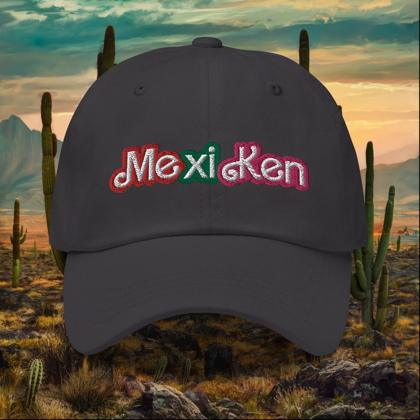 MexiKen Ken Barbie Mexico Mexican Mexicana Latino Latina Latinx Dad hat Dark Grey Hats Barbie Ken Mexico Movies Next Cult Brand